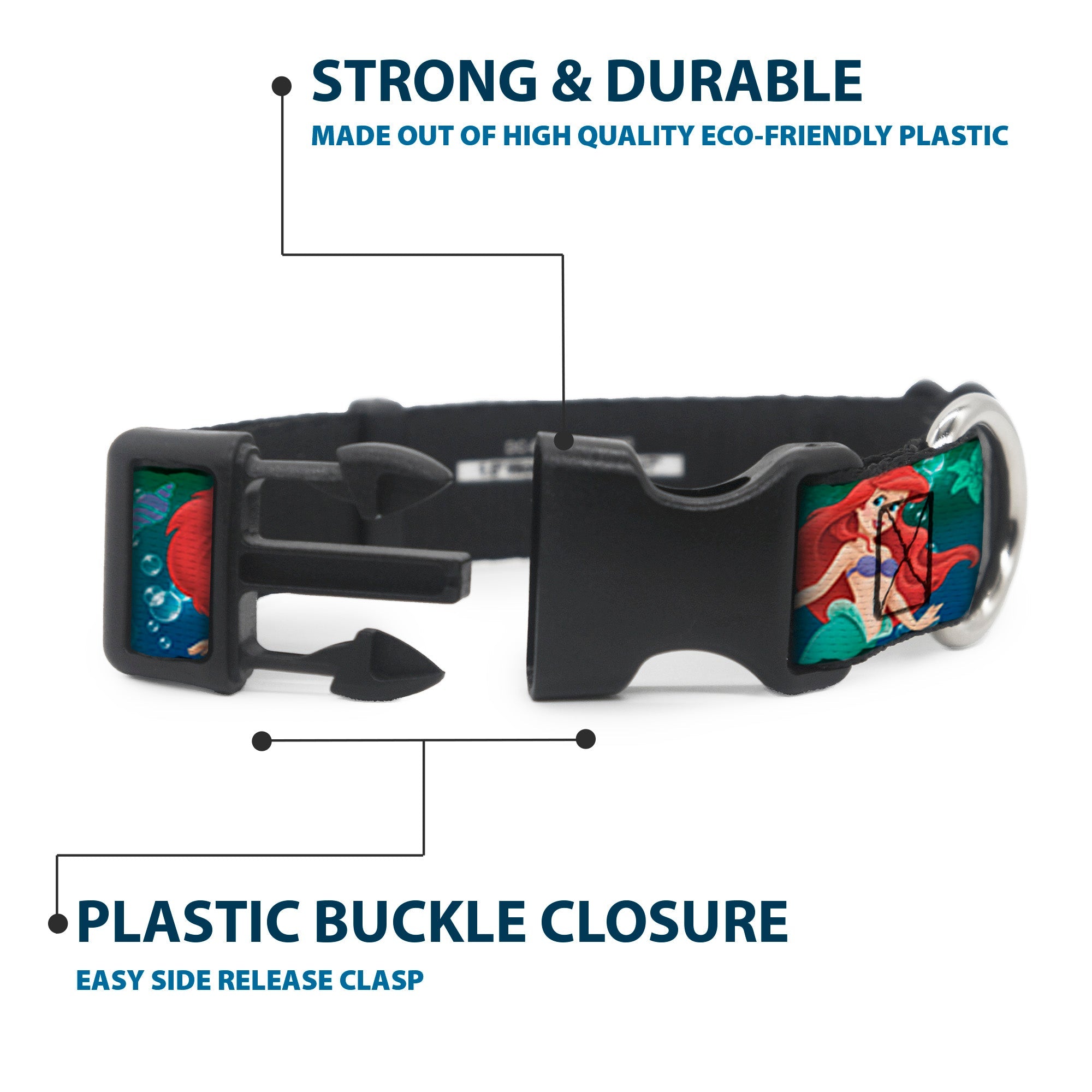 Plastic Clip Collar - Ariel Poses w/Flounder Green/Blue Fade