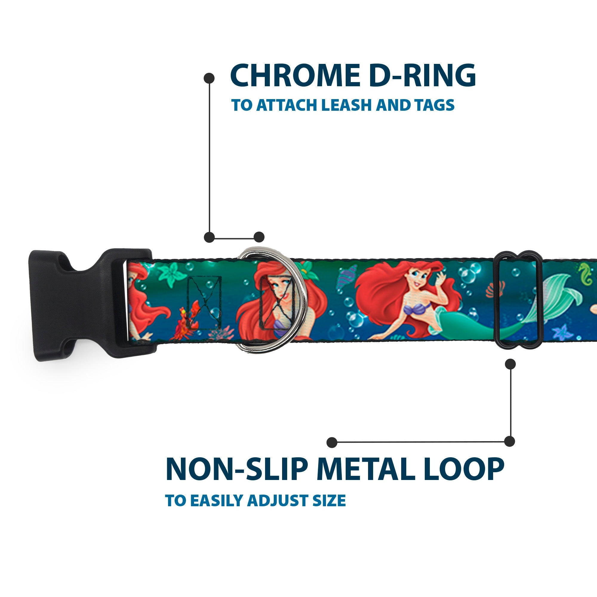 Plastic Clip Collar - Ariel Poses w/Flounder Green/Blue Fade