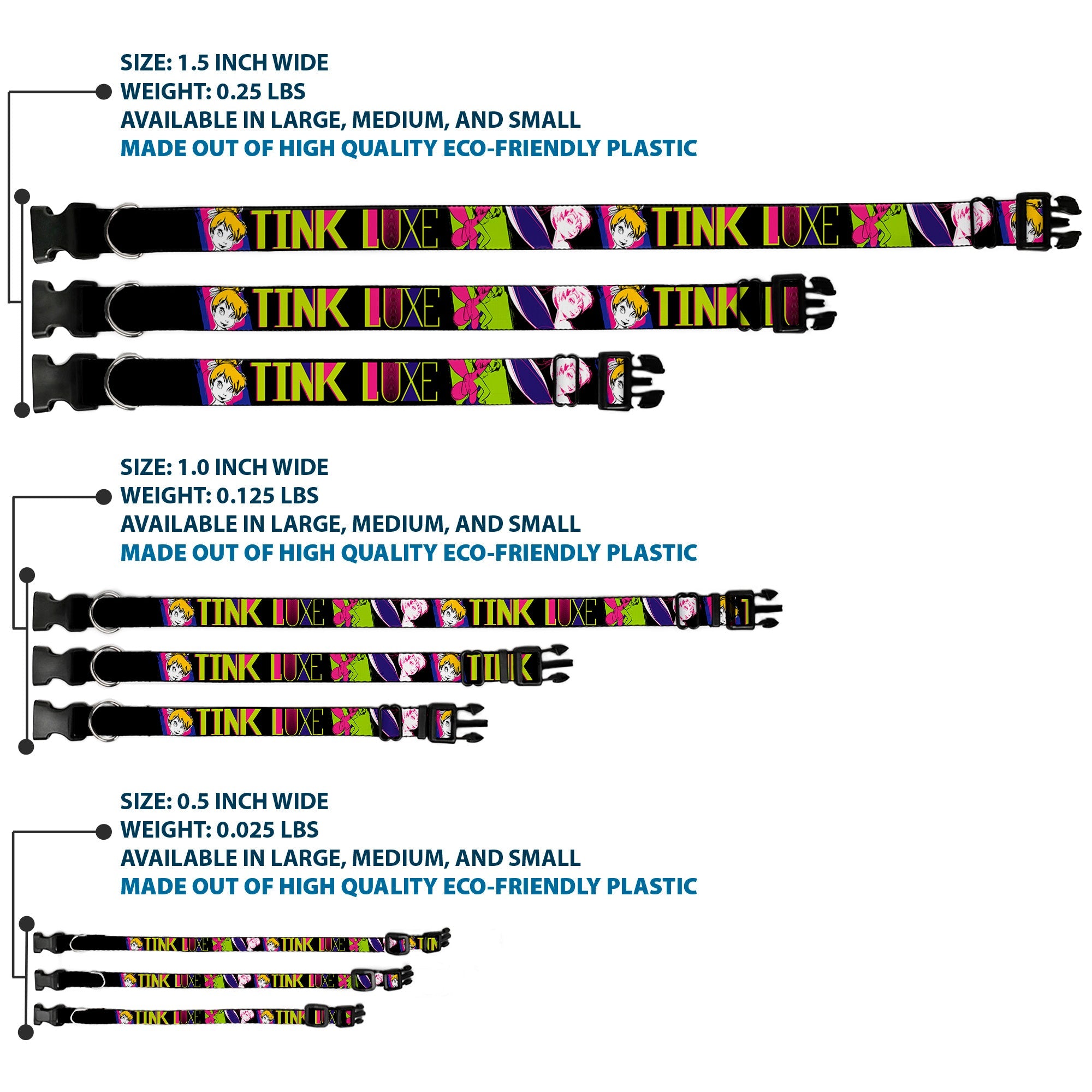 Plastic Clip Collar - TINK LUXE Sketch Black/Multi Neon