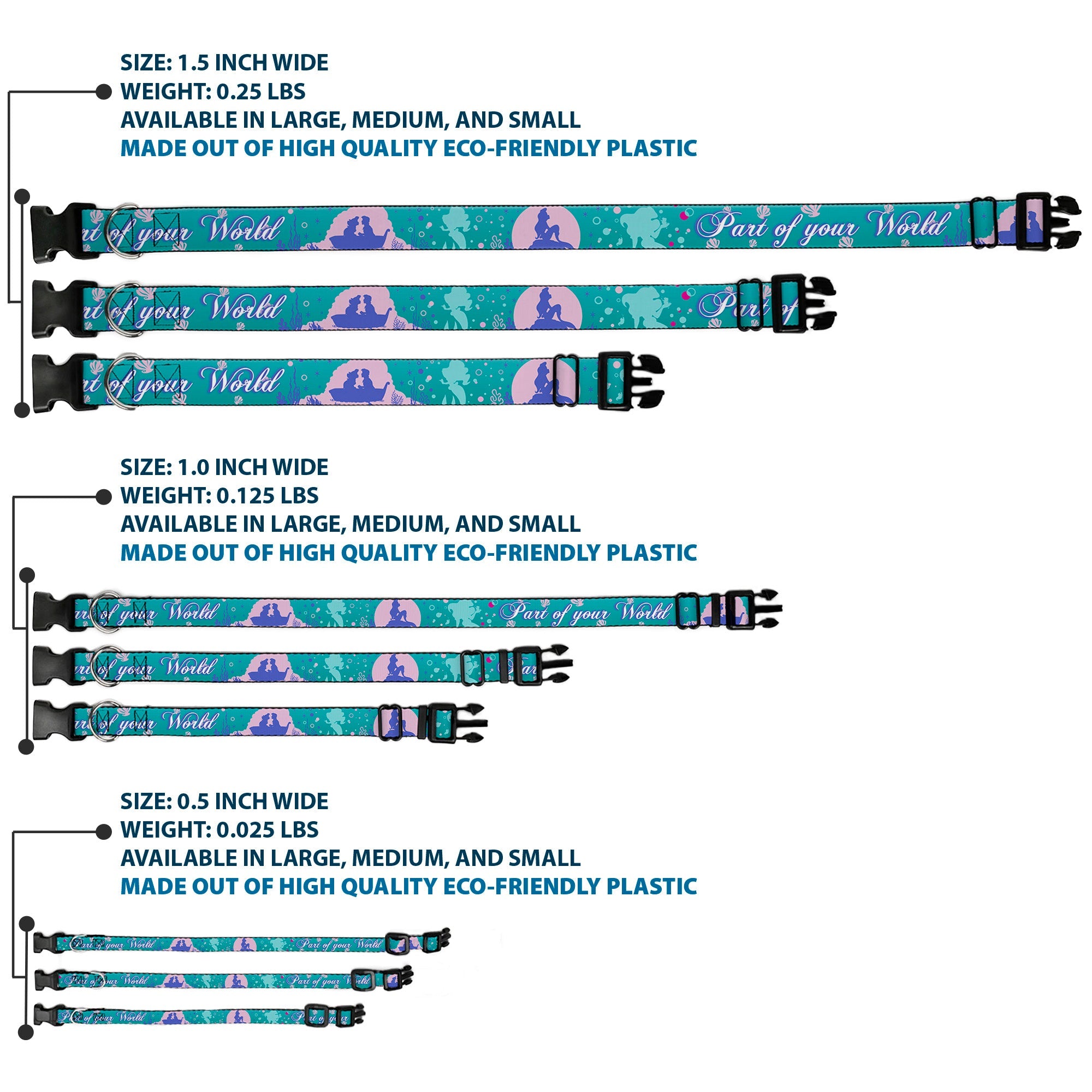 Plastic Clip Collar - Little Mermaid Silhouette Scenes PART OF YOUR WORLD Blues