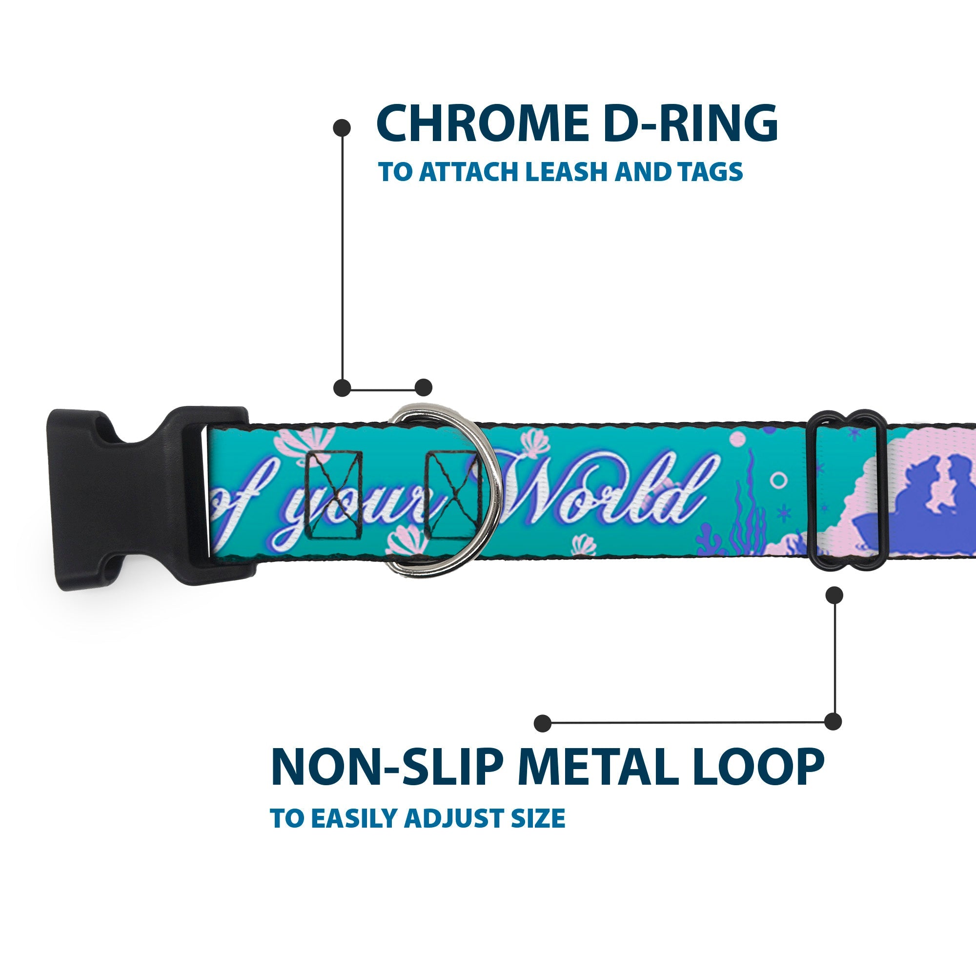 Plastic Clip Collar - Little Mermaid Silhouette Scenes PART OF YOUR WORLD Blues