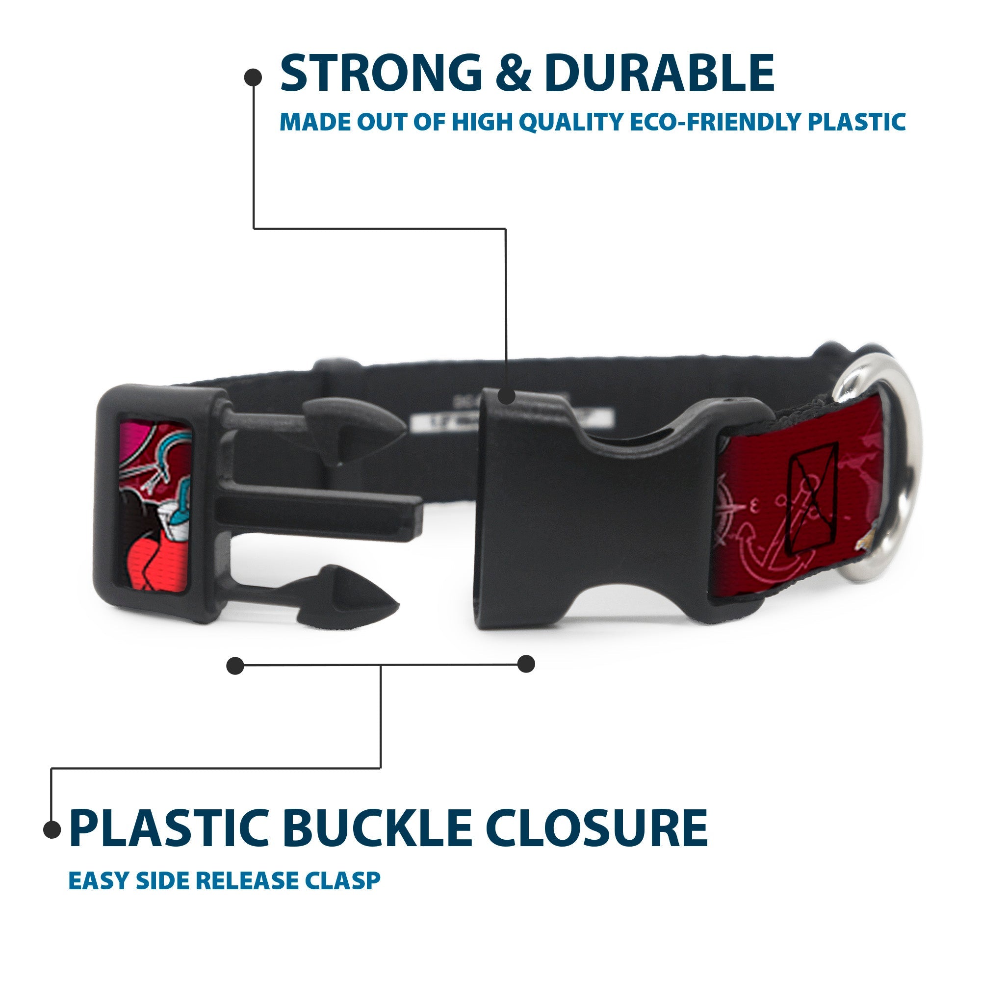 Plastic Clip Collar - Captain Hook Poses/Nautical Elements Burgundy