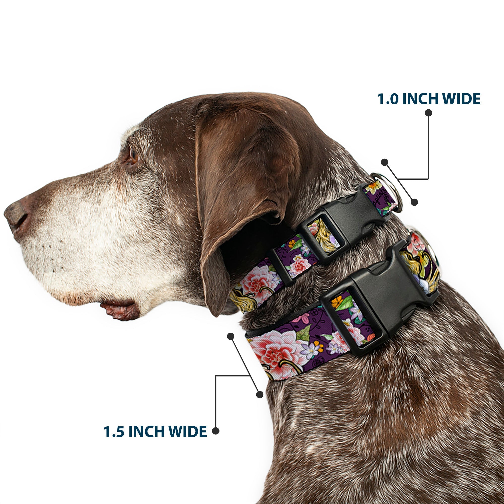 Plastic Clip Collar - Rapunzel Poses/Floral Collage Sketch Purple