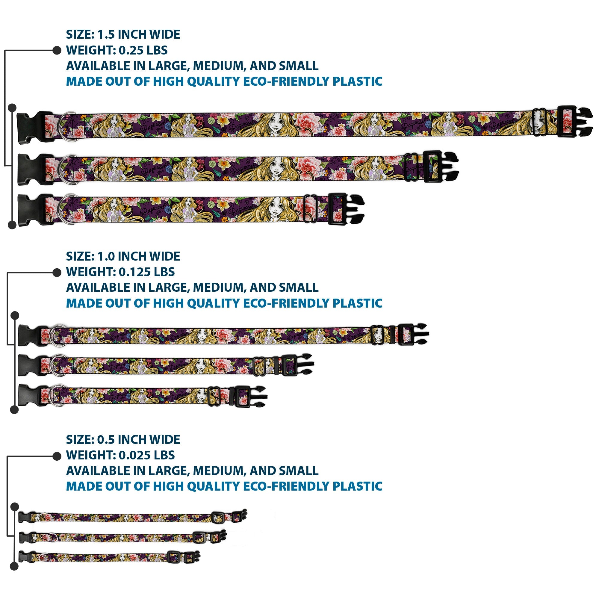 Plastic Clip Collar - Rapunzel Poses/Floral Collage Sketch Purple