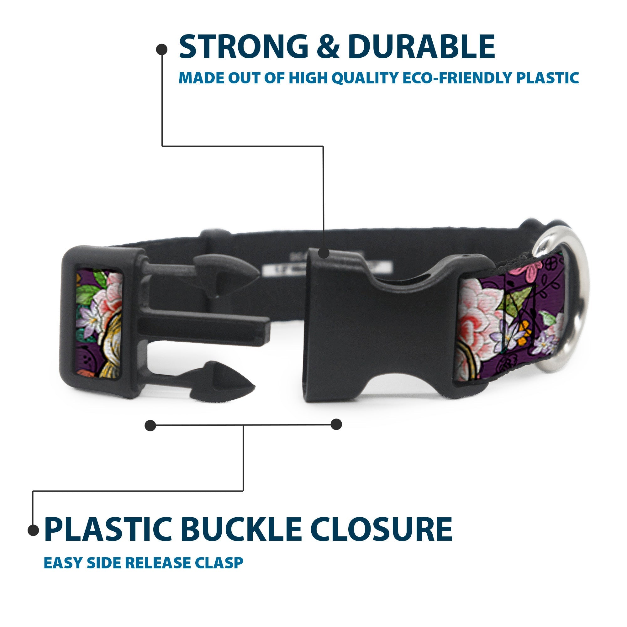 Plastic Clip Collar - Rapunzel Poses/Floral Collage Sketch Purple