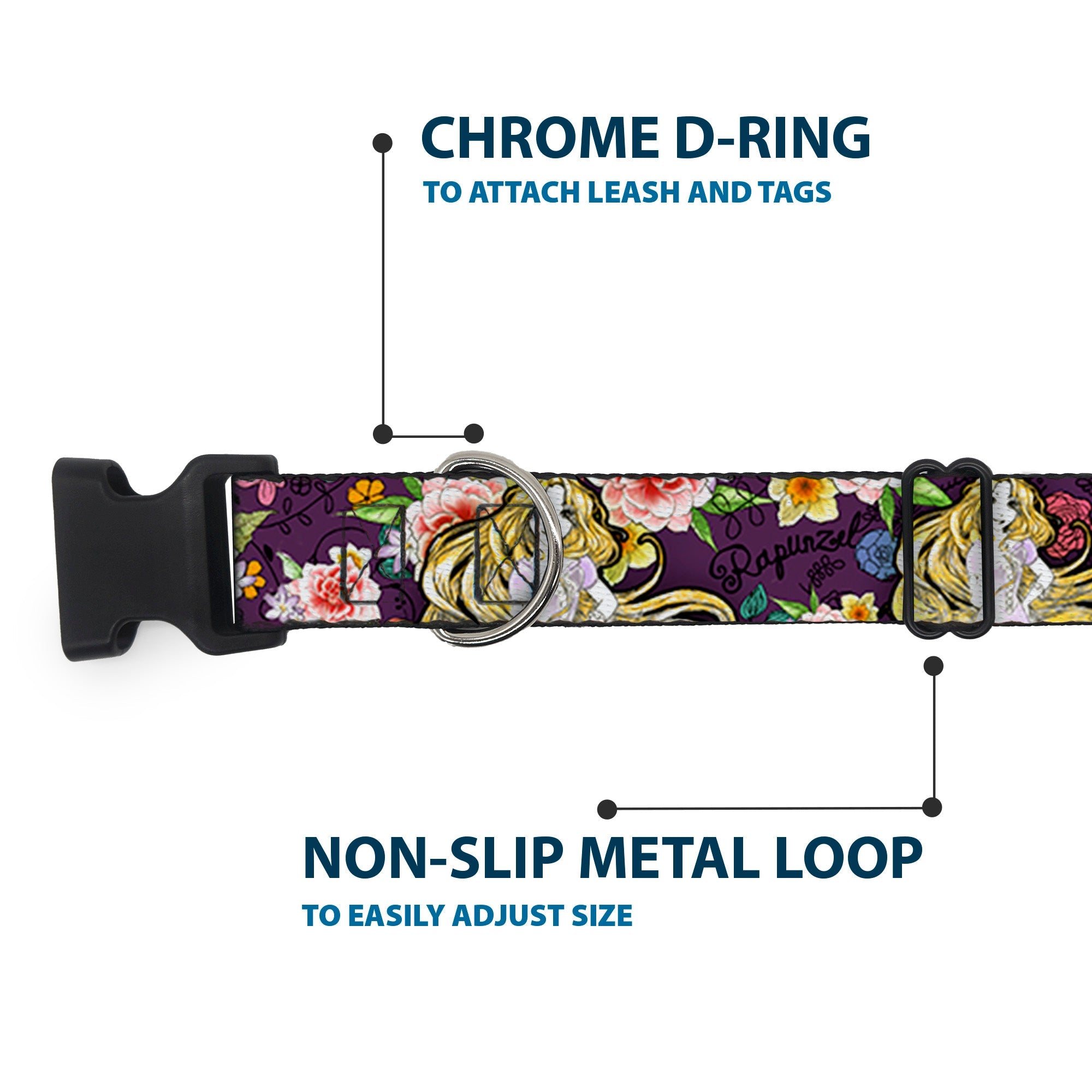 Plastic Clip Collar - Rapunzel Poses/Floral Collage Sketch Purple