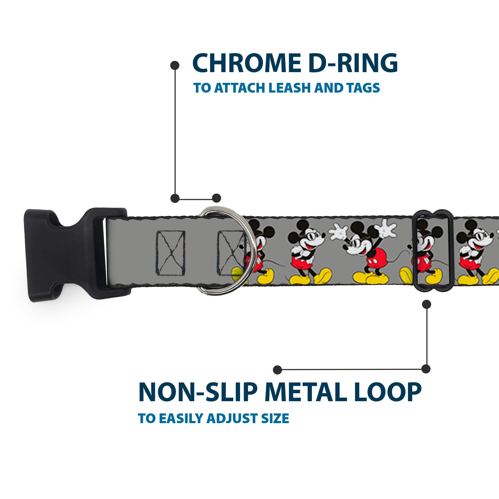Plastic Clip Collar - Mickey Mouse w/Glasses Poses Gray