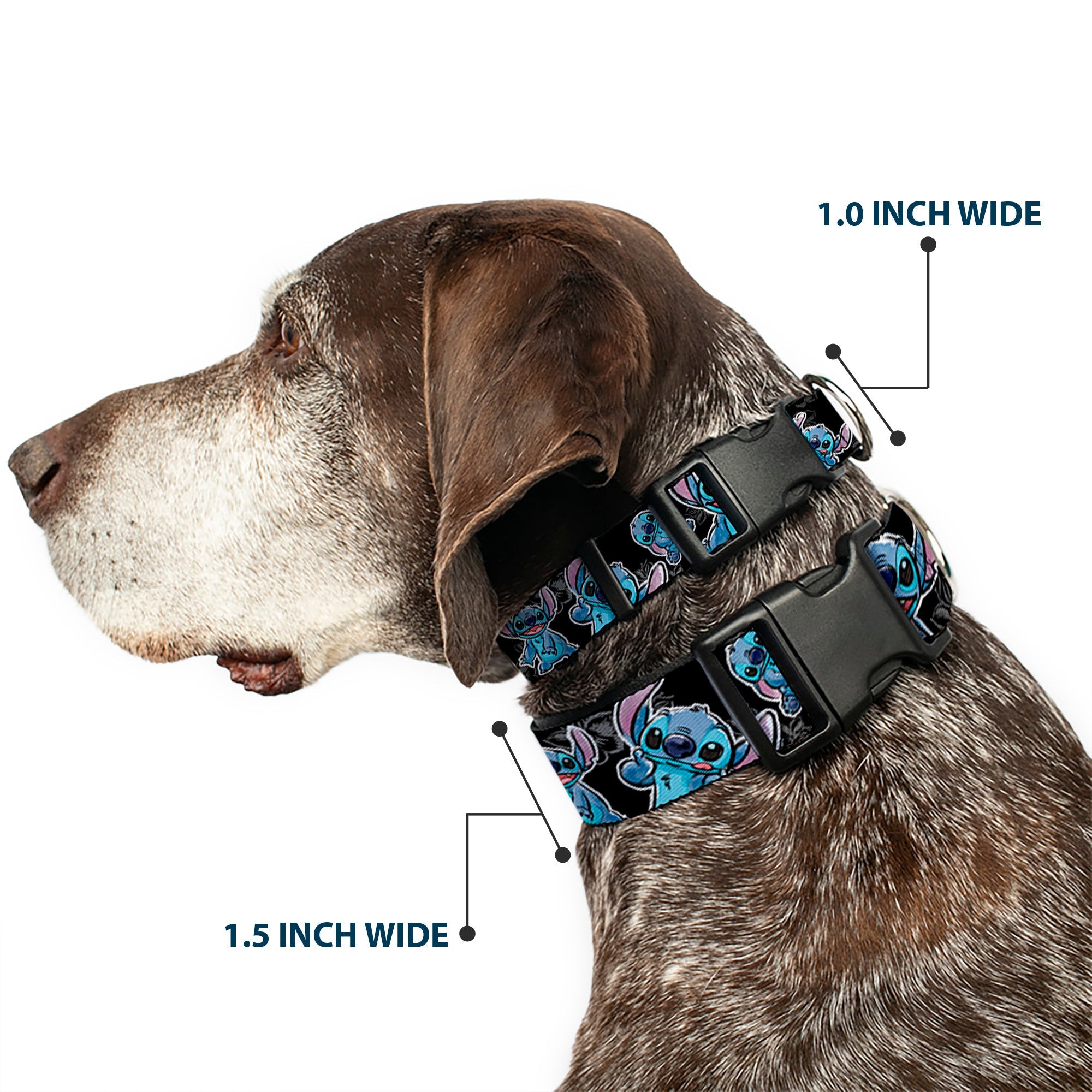 Plastic Clip Collar - Stitch Poses/Hibiscus Sketch Black/Gray/Blue