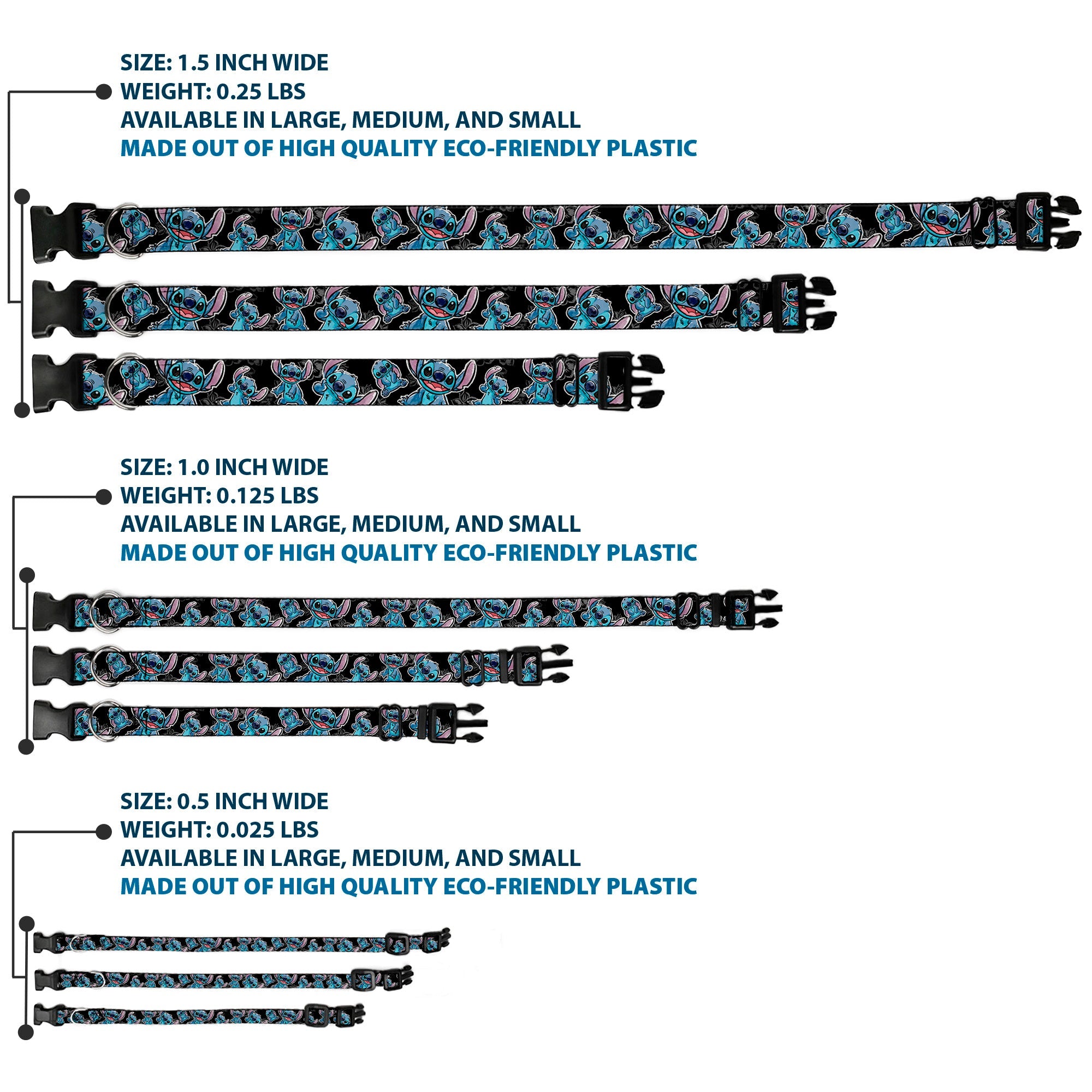 Plastic Clip Collar - Stitch Poses/Hibiscus Sketch Black/Gray/Blue