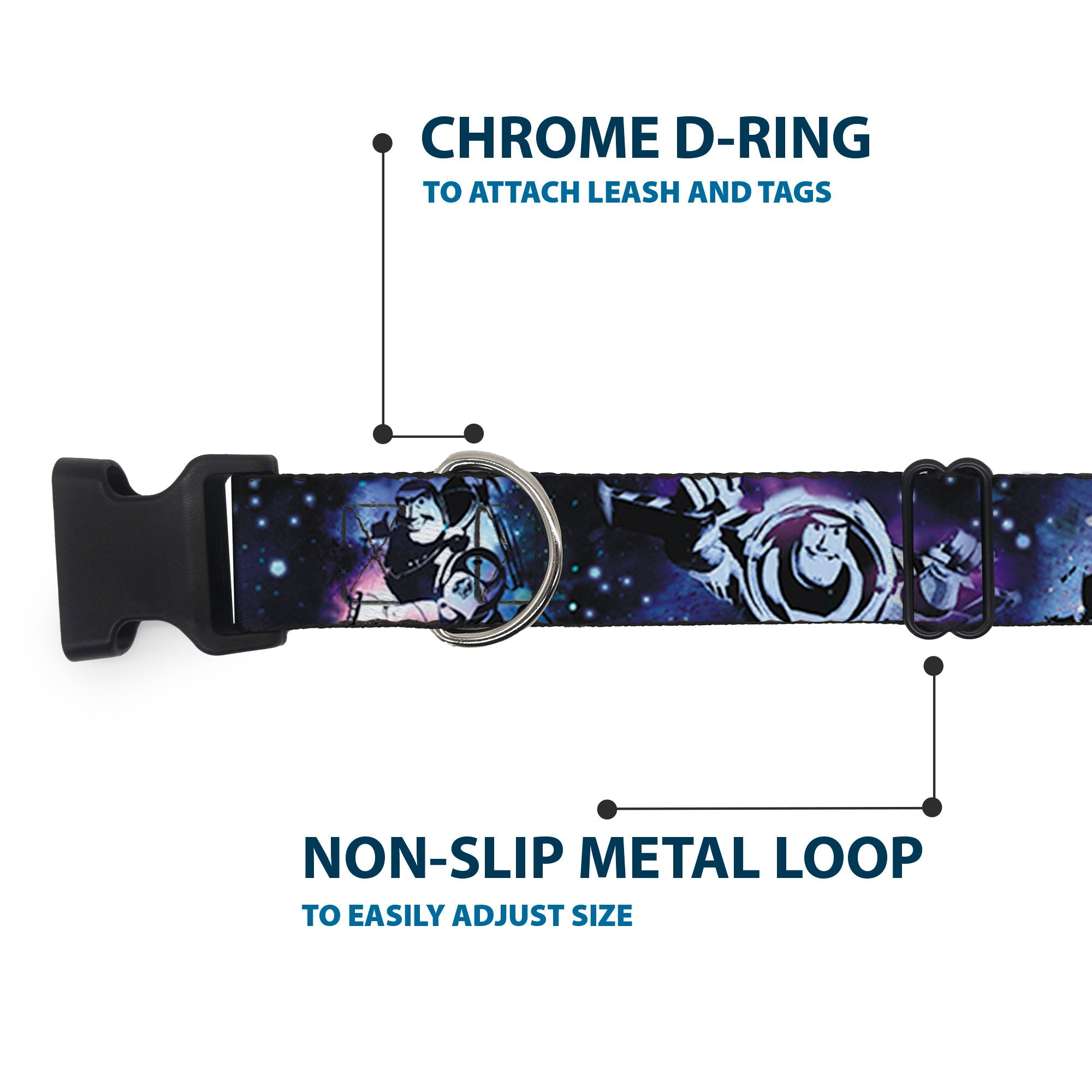 Plastic Clip Collar - Buzz Lightyear Poses Galaxy Blues