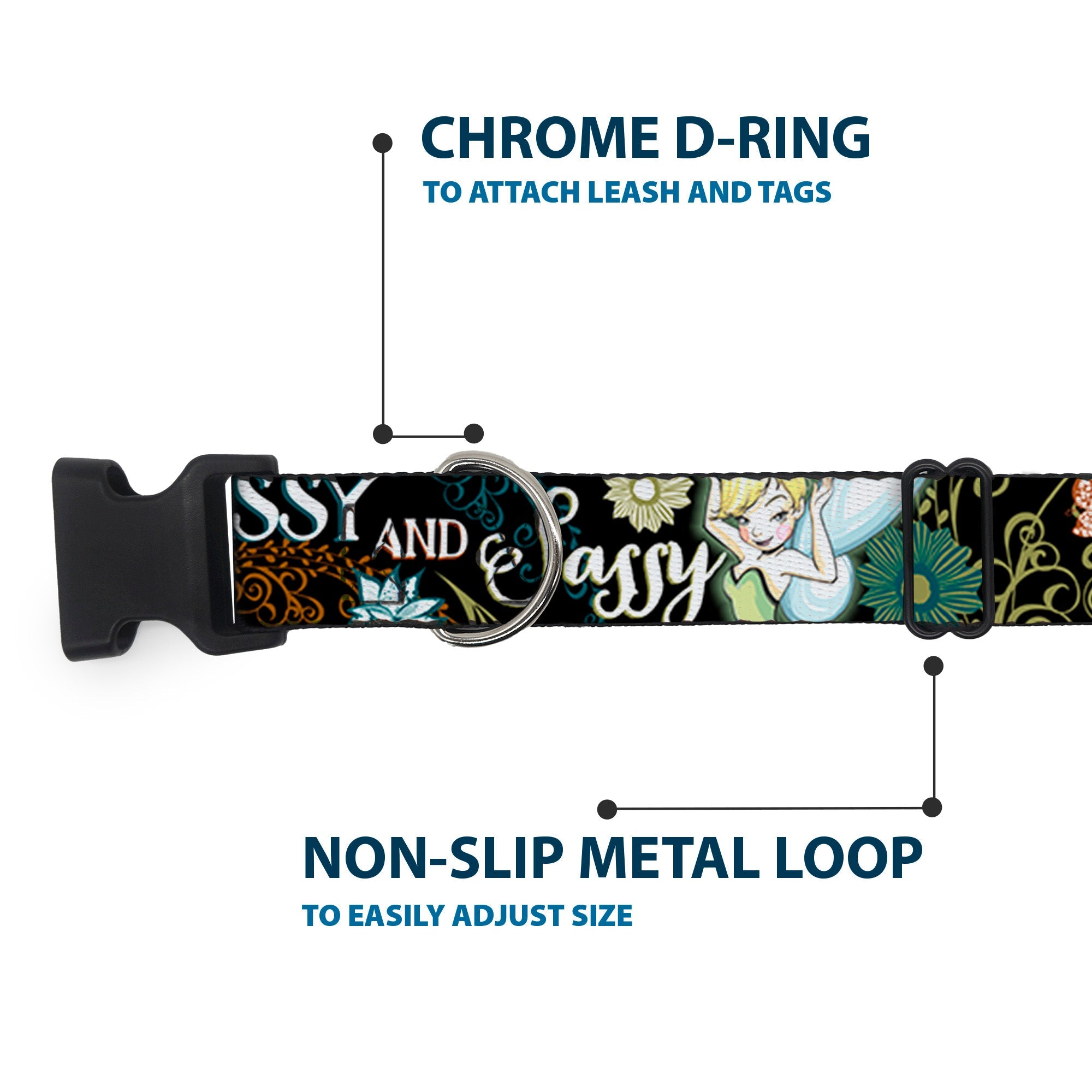 Plastic Clip Collar - Tinker Bell Floral Collage CLASSY AND SASSY