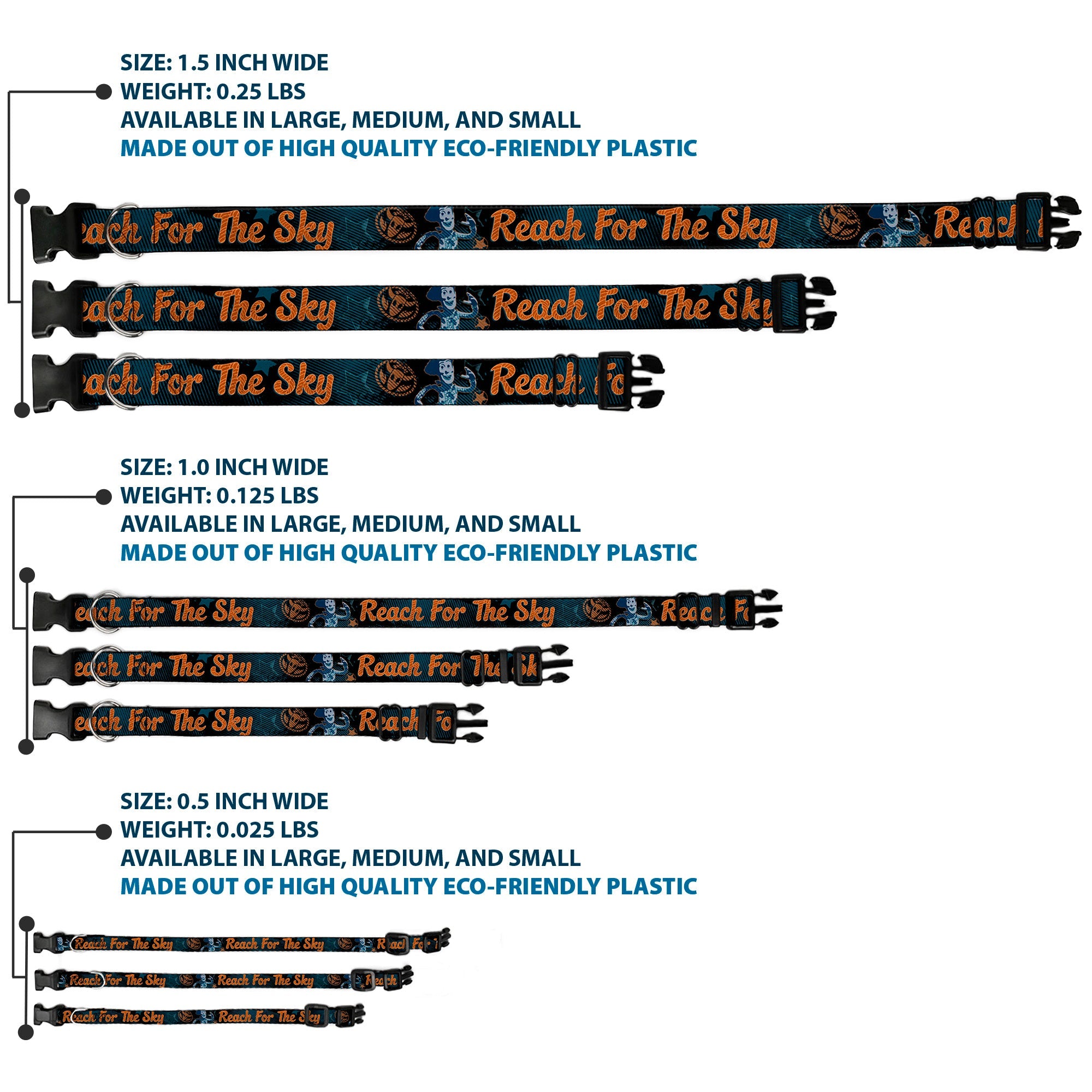 Plastic Clip Collar - Woody REACH FOR THE SKY Denim Blue Print