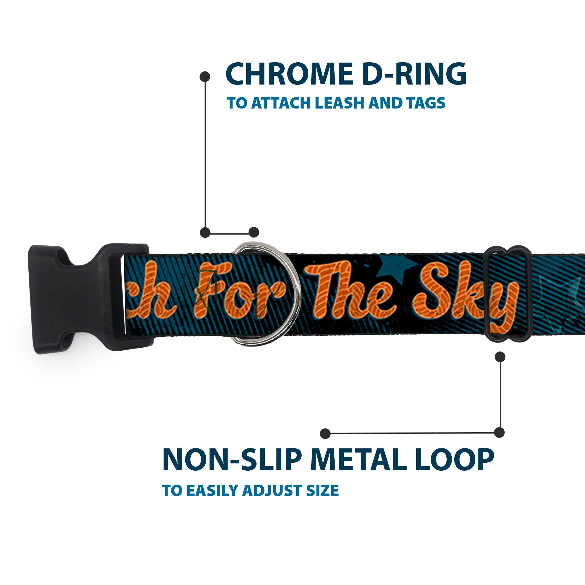 Plastic Clip Collar - Woody REACH FOR THE SKY Denim Blue Print