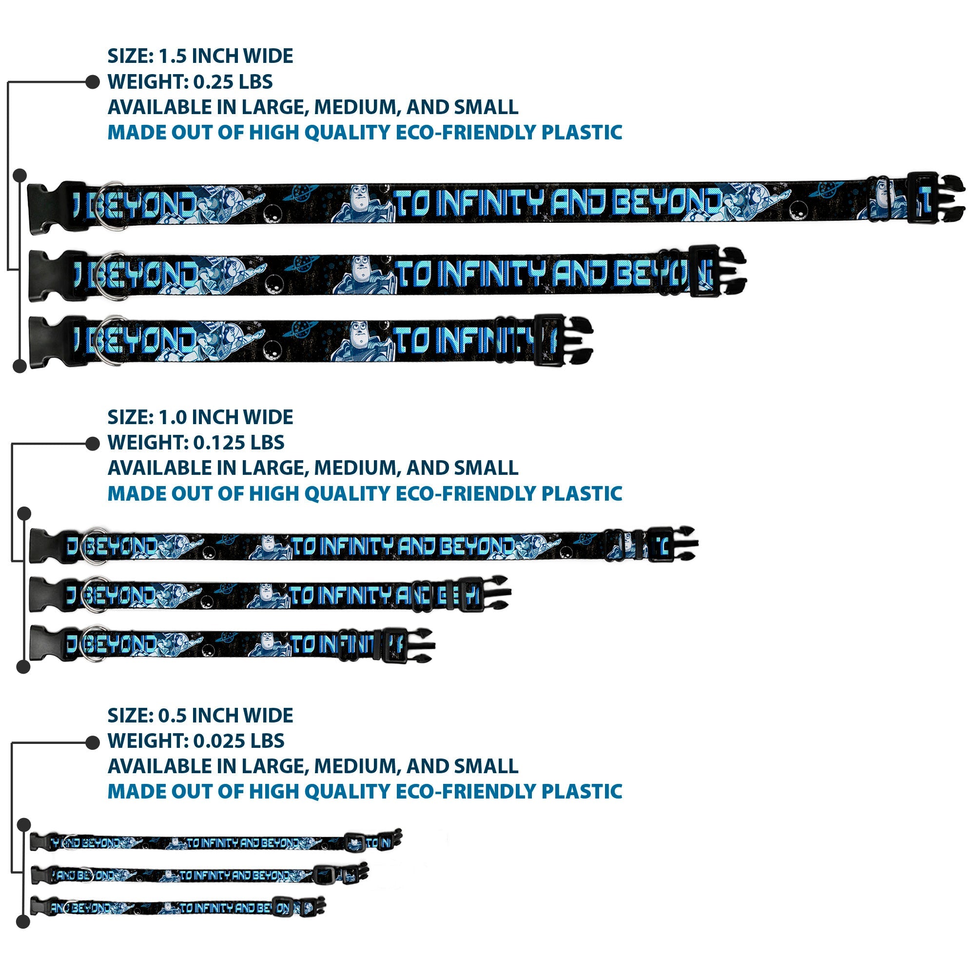 Plastic Clip Collar - Buzz Poses/Stars TO INFINITY AND BEYOND Black/Blues