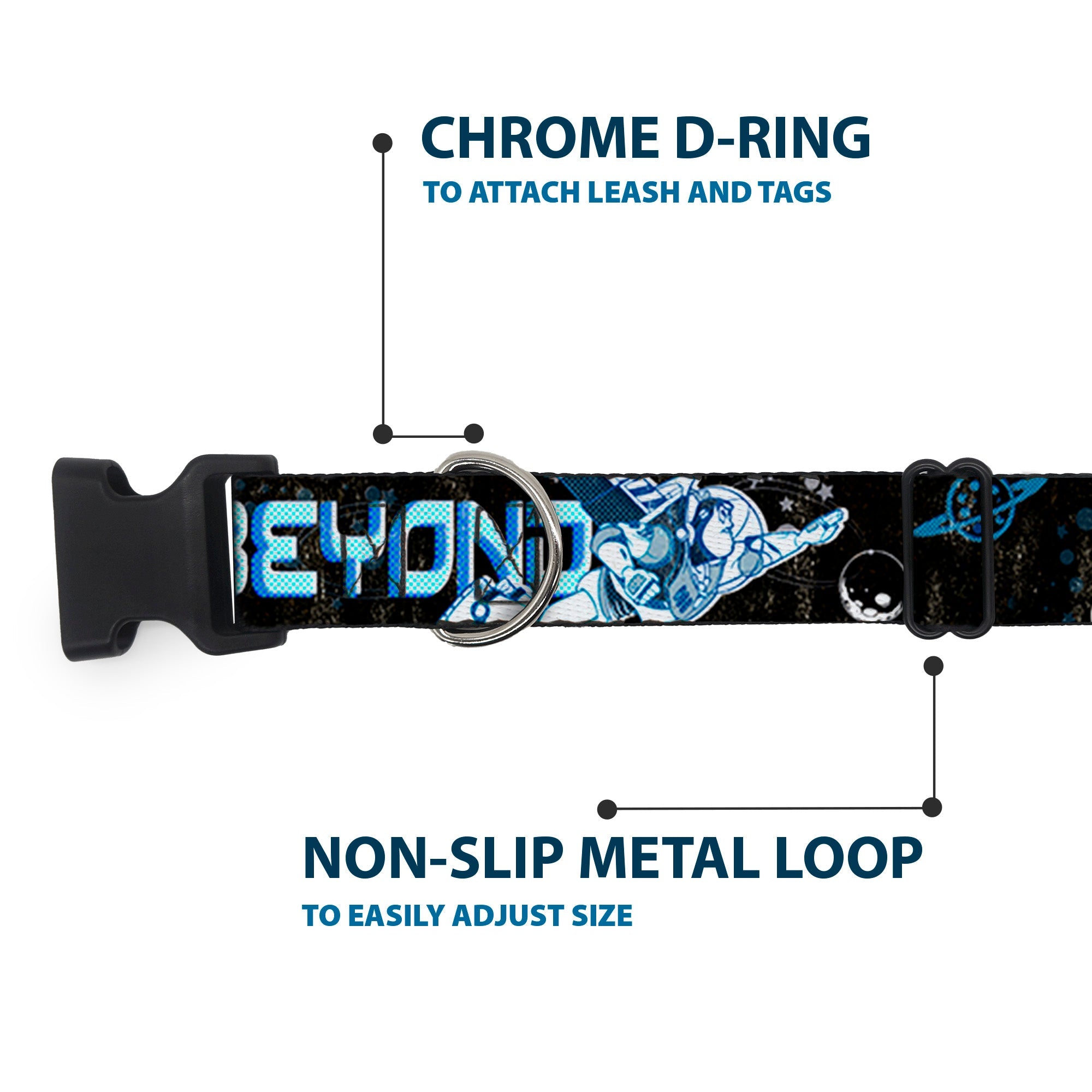 Plastic Clip Collar - Buzz Poses/Stars TO INFINITY AND BEYOND Black/Blues