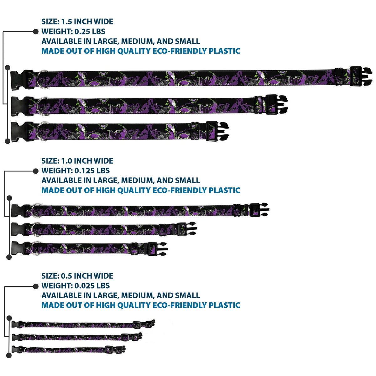 Plastic Clip Collar - Maleficent & Diablo Black Roses/Purples