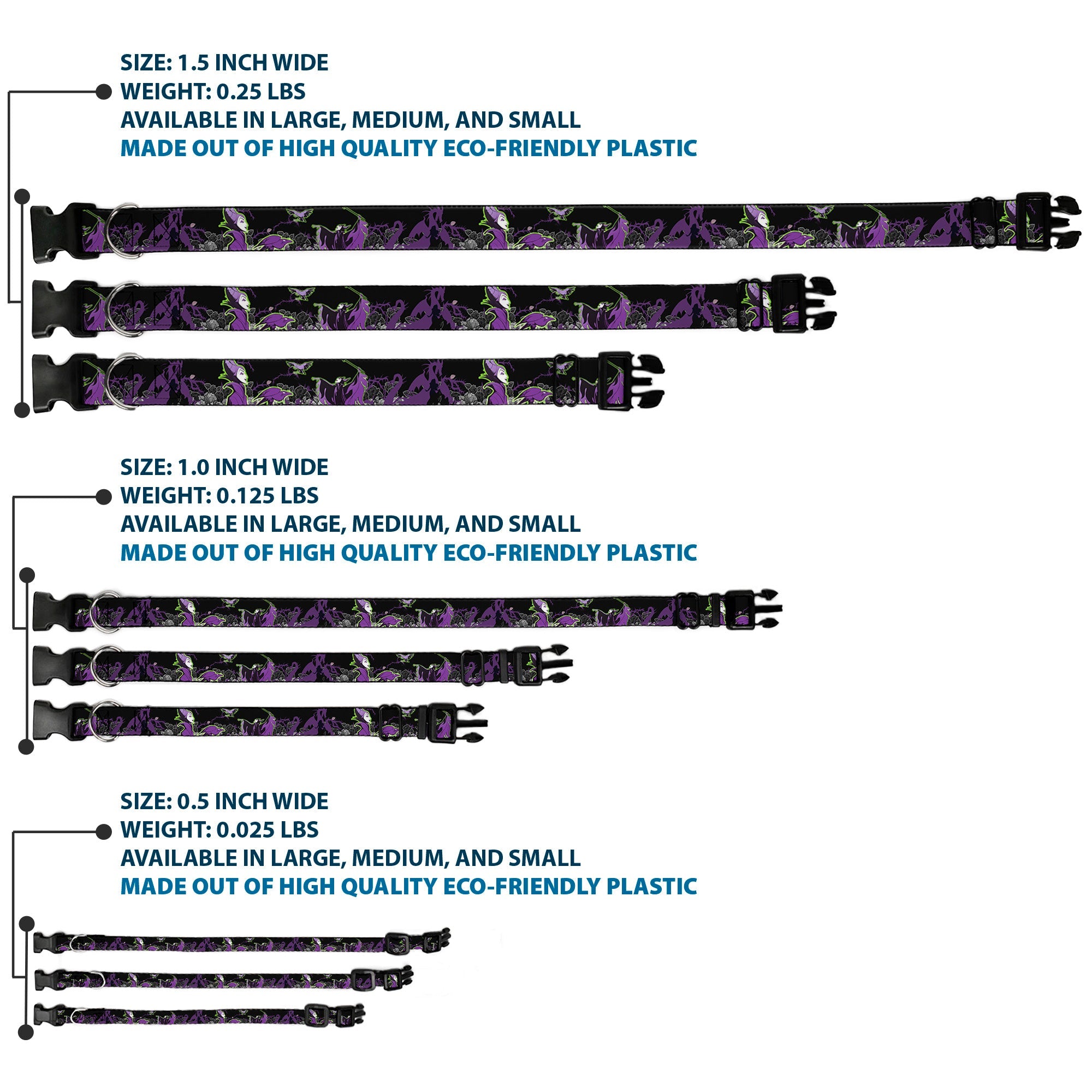 Plastic Clip Collar - Maleficent & Diablo Black Roses/Purples