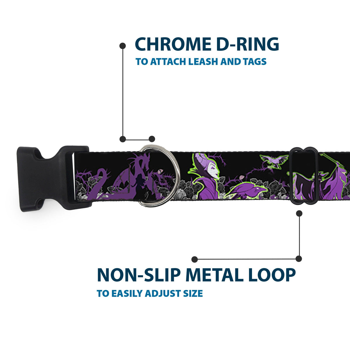 Plastic Clip Collar - Maleficent & Diablo Black Roses/Purples