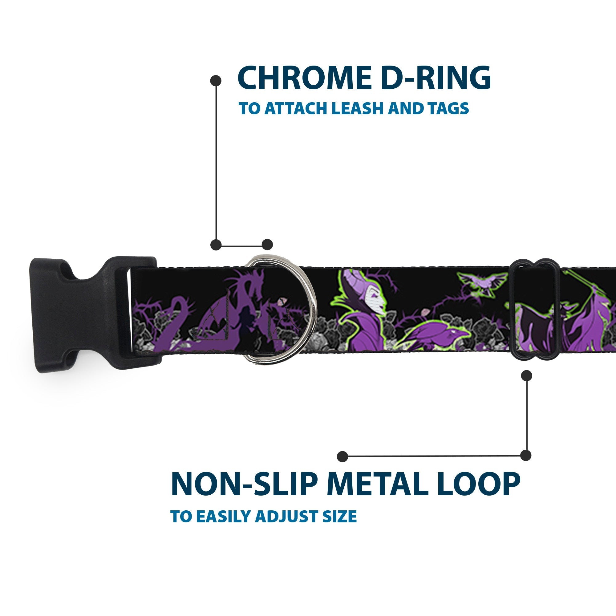 Plastic Clip Collar - Maleficent & Diablo Black Roses/Purples
