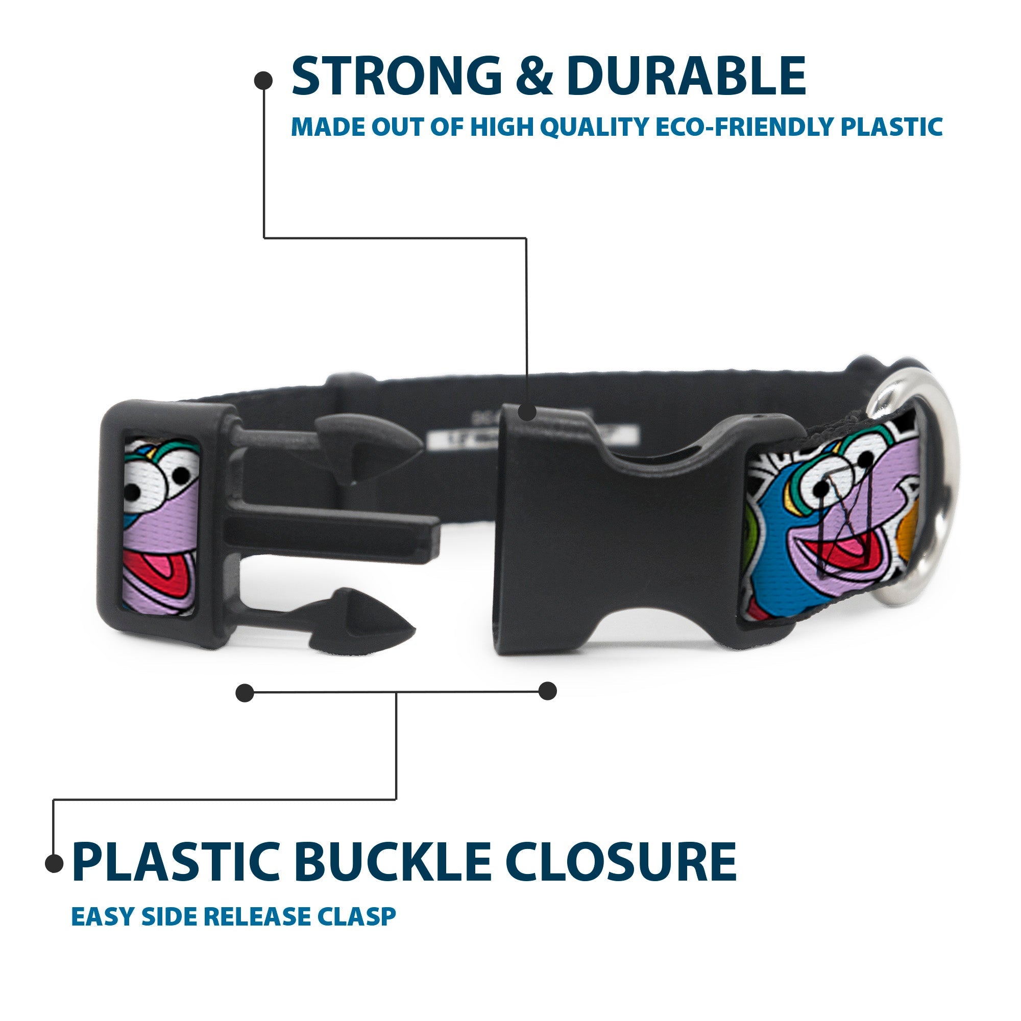 Plastic Clip Collar - Muppets Faces CLOSE-UP Black