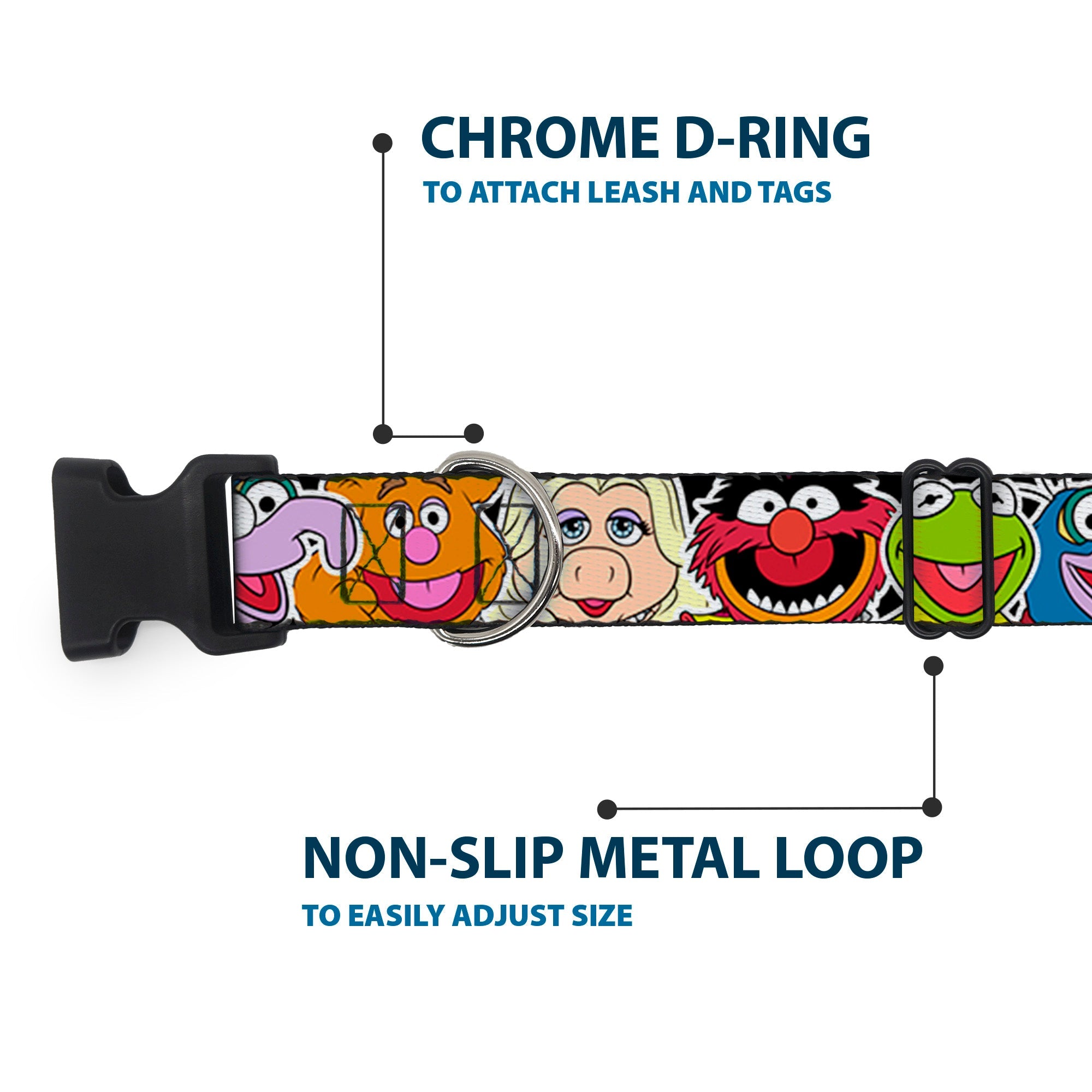 Plastic Clip Collar - Muppets Faces CLOSE-UP Black