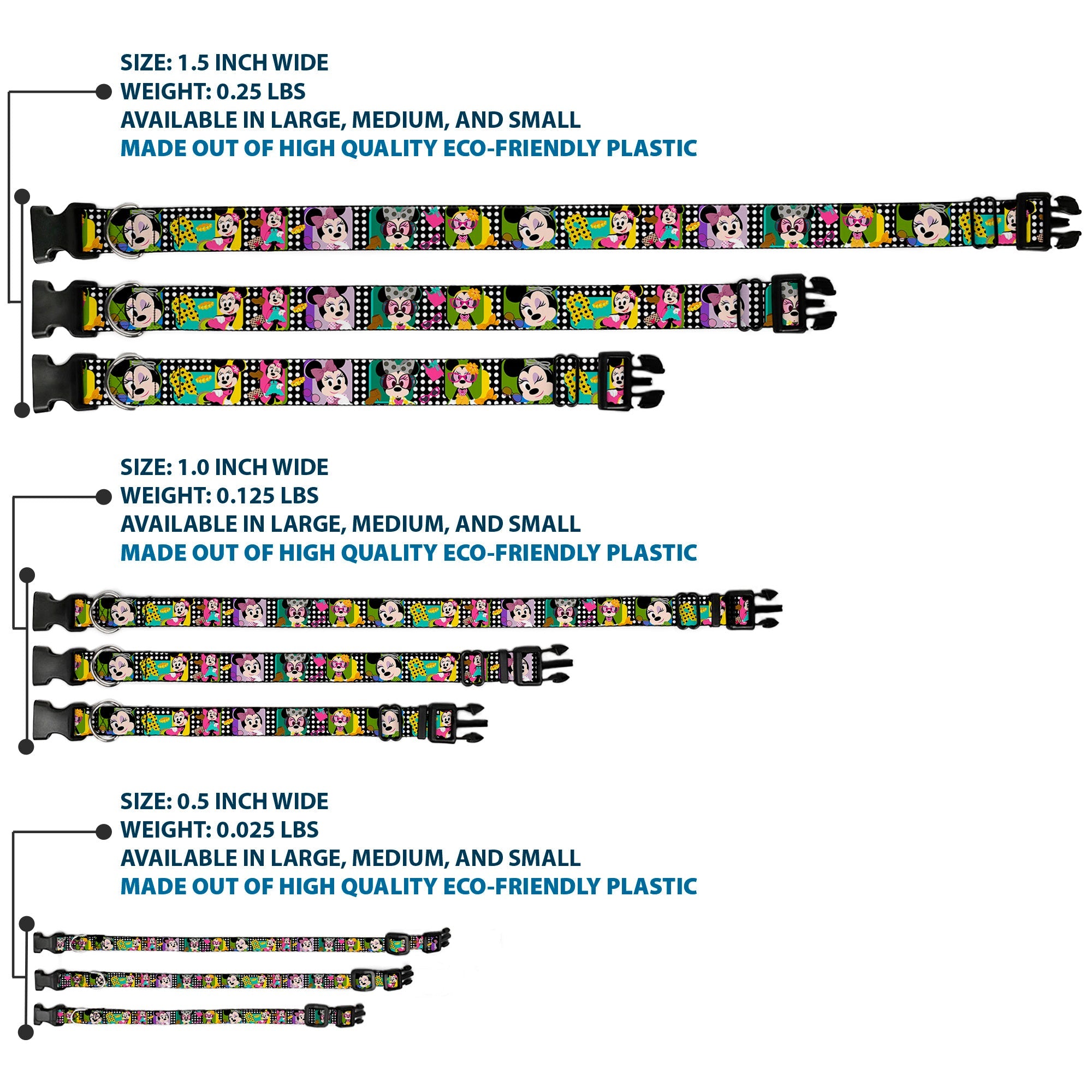 Plastic Clip Collar - Mini Minnie Fashion Poses/Polka Dot Black/White/Multi Color