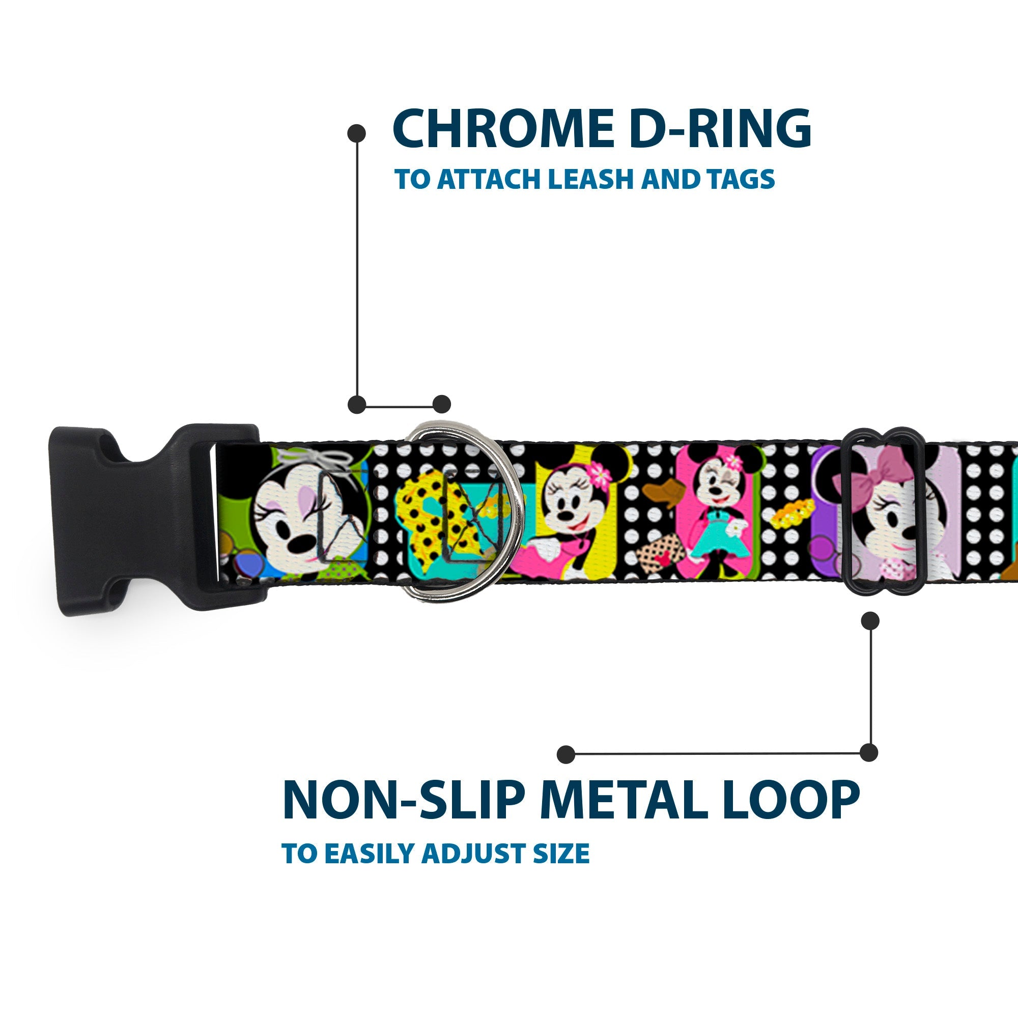 Plastic Clip Collar - Mini Minnie Fashion Poses/Polka Dot Black/White/Multi Color