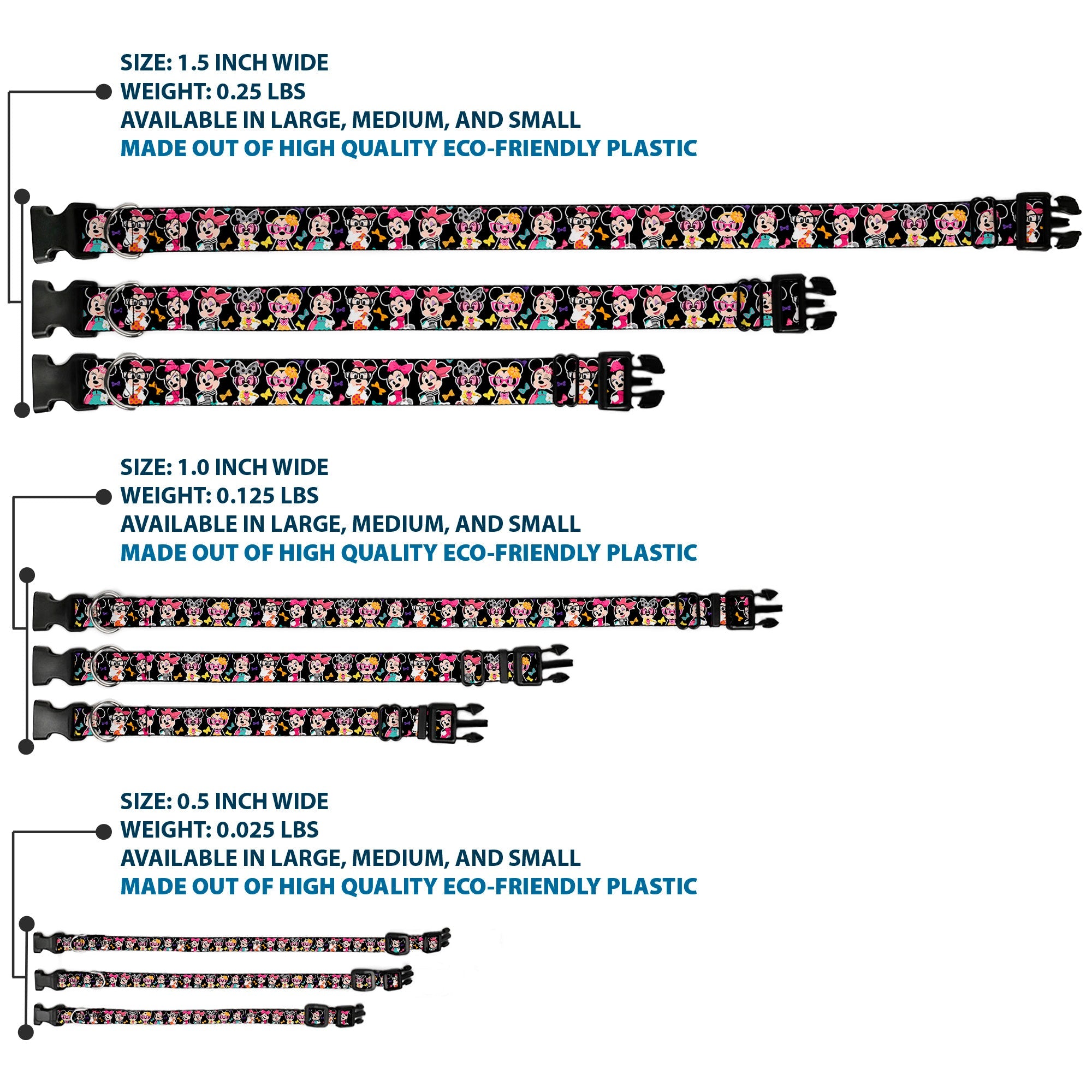 Plastic Clip Collar - Mini Minnie Expressions/Bows Black/Multi Color