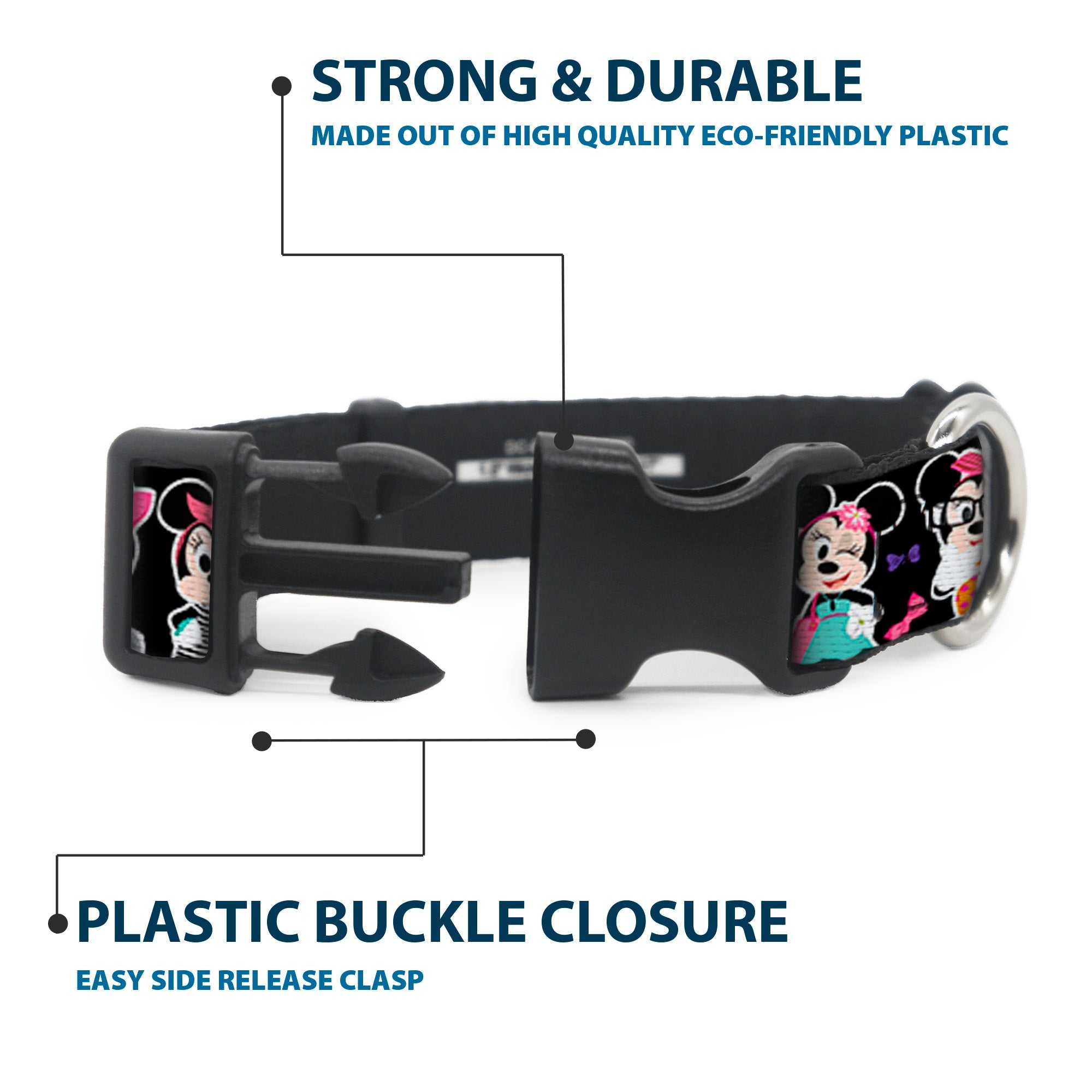 Plastic Clip Collar - Mini Minnie Expressions/Bows Black/Multi Color
