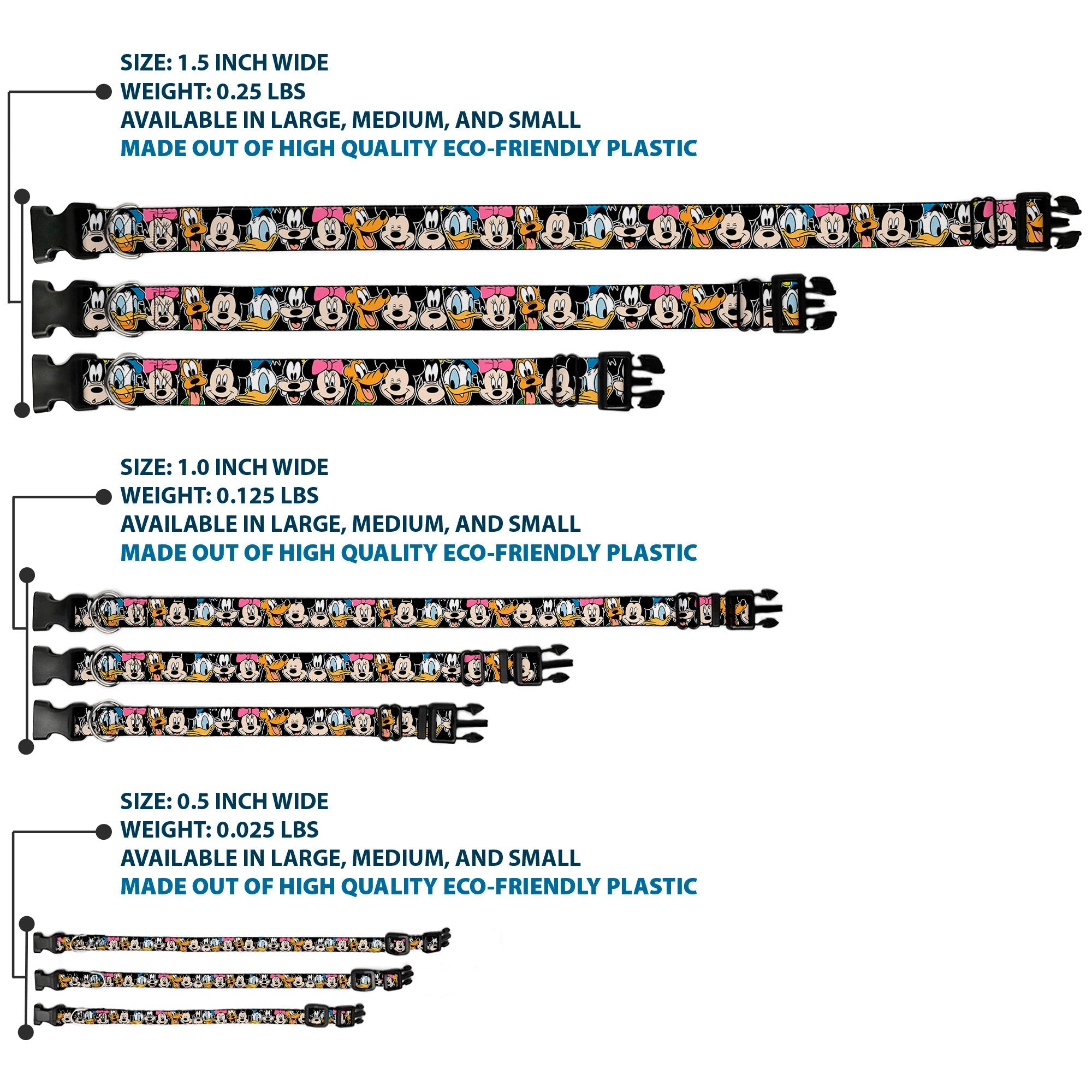 Plastic Clip Collar - Classic Disney Character Faces Black