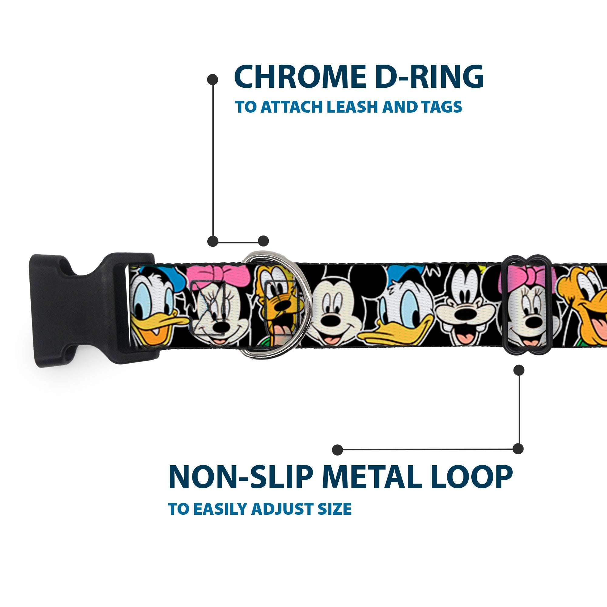 Plastic Clip Collar - Classic Disney Character Faces Black