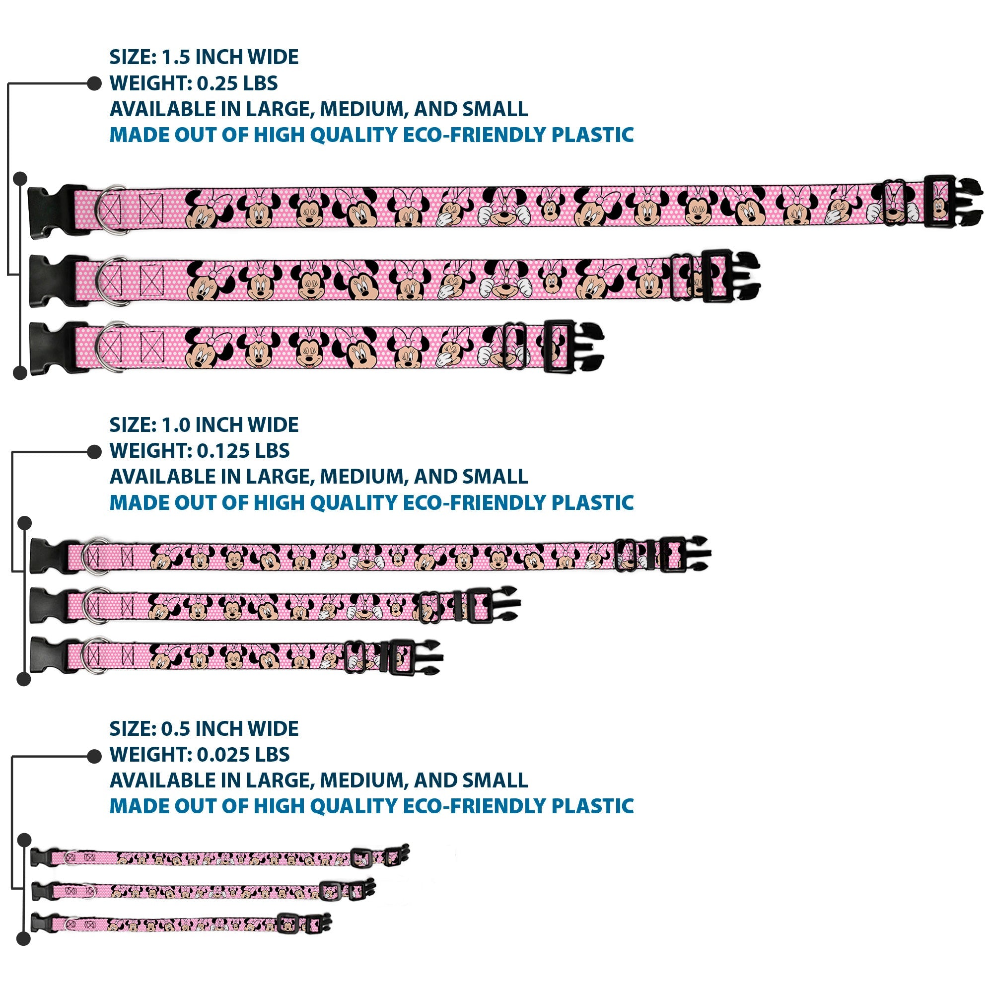 Plastic Clip Collar - Minnie Mouse Expressions Polka Dot Pink/White