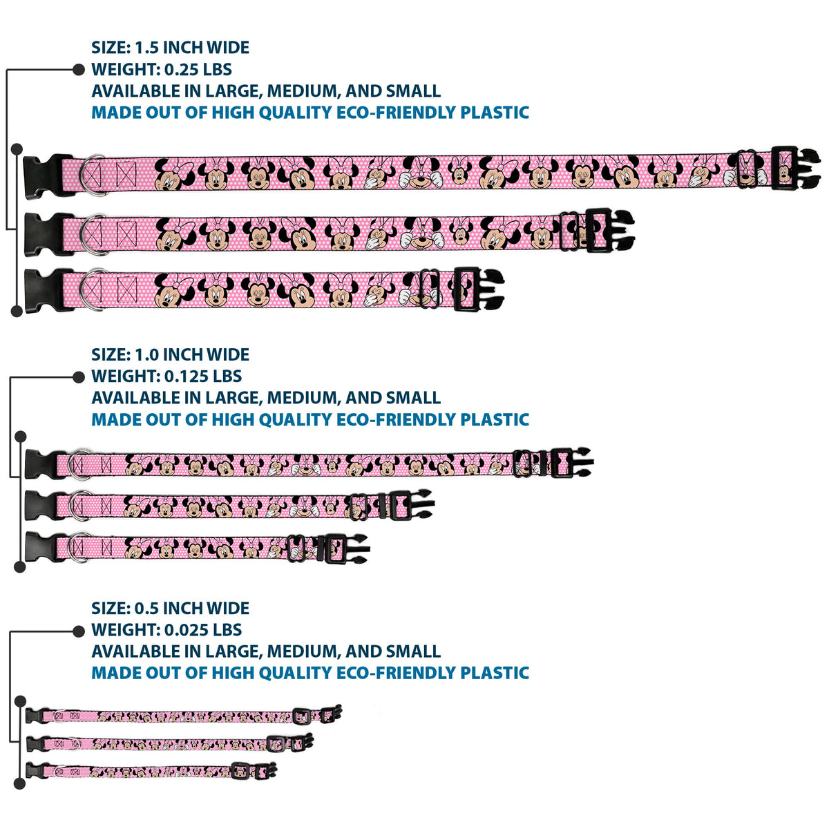 Plastic Clip Collar - Minnie Mouse Expressions Polka Dot Pink/White