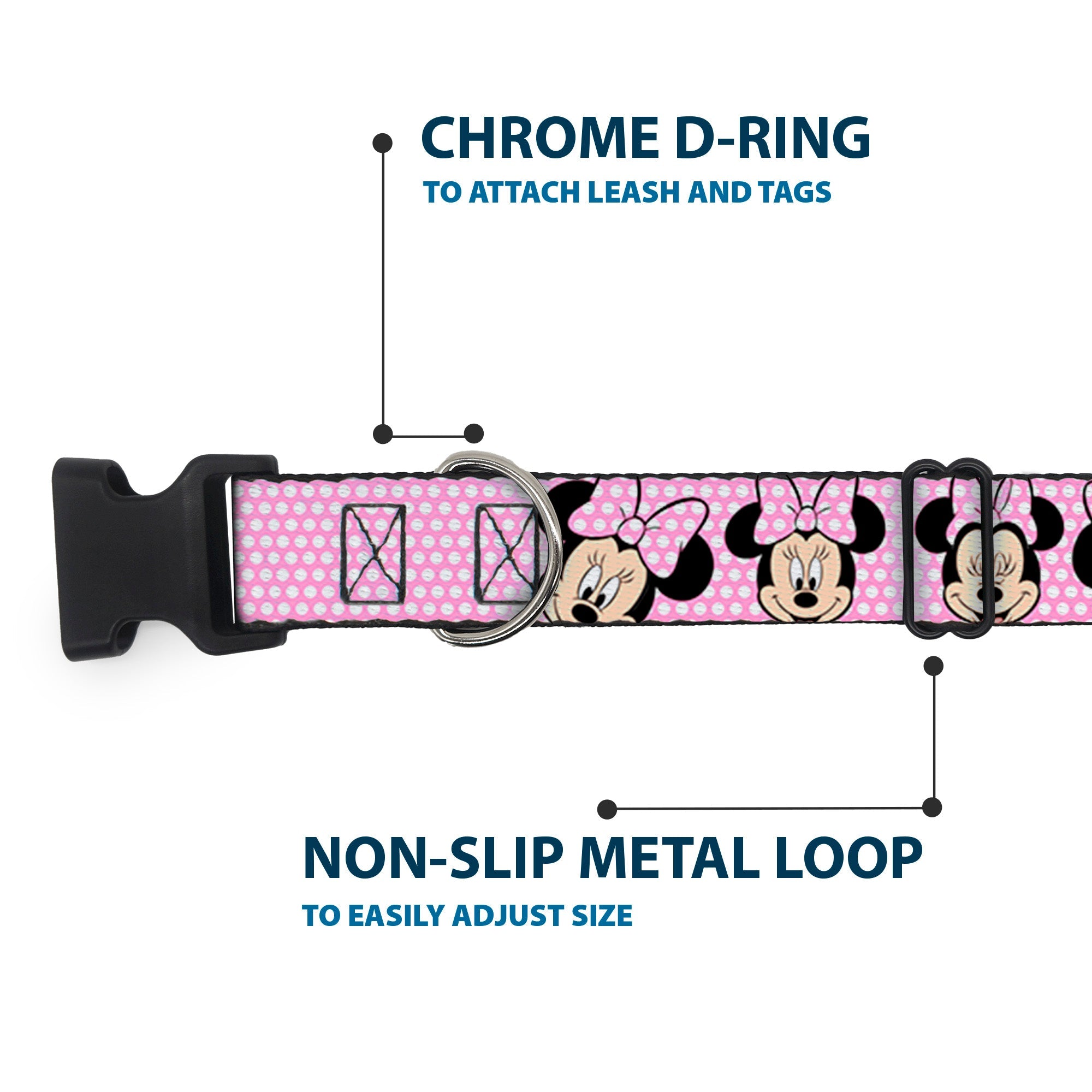 Plastic Clip Collar - Minnie Mouse Expressions Polka Dot Pink/White