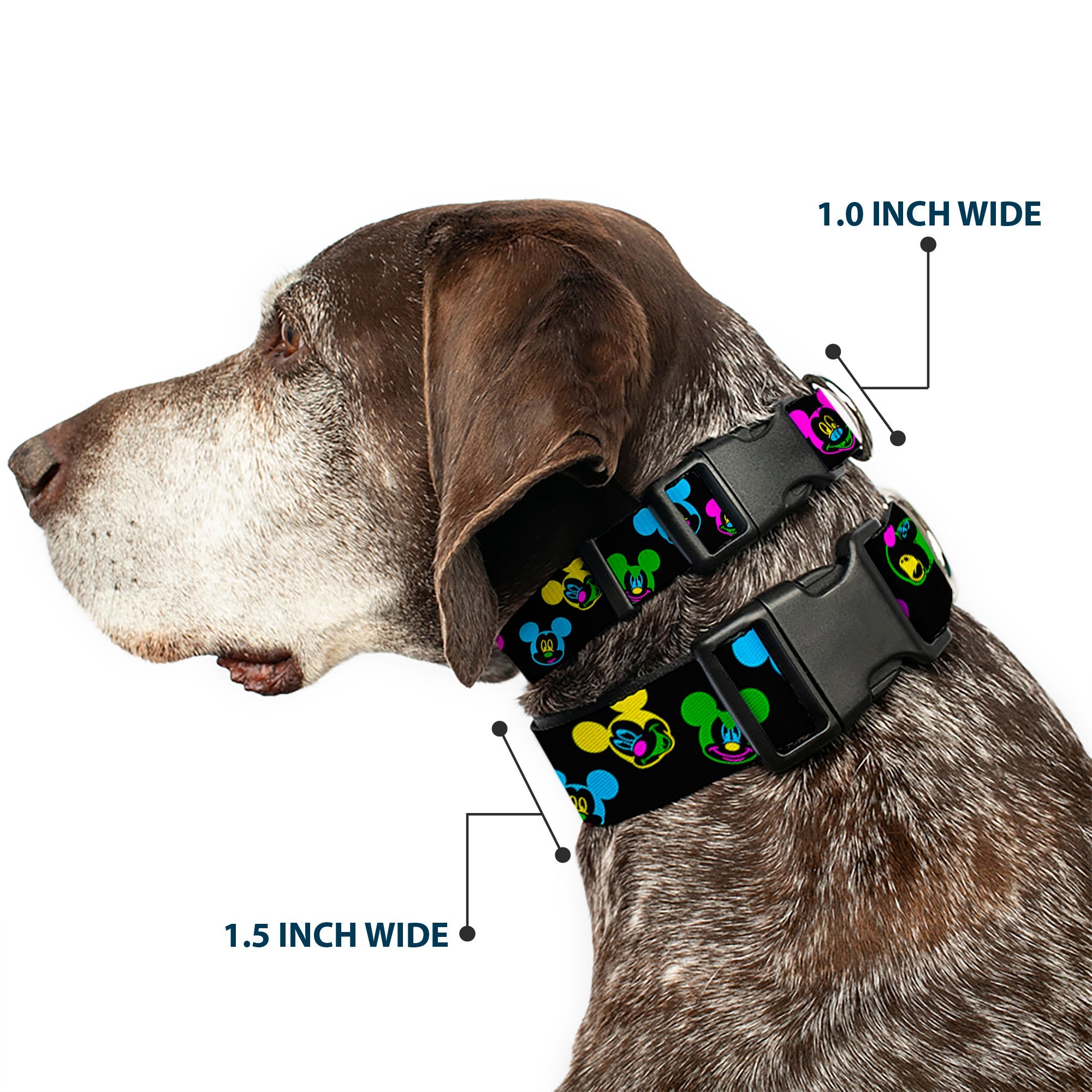 Plastic Clip Collar - Mickey Mouse Expressions Scattered Black/Multi Neon