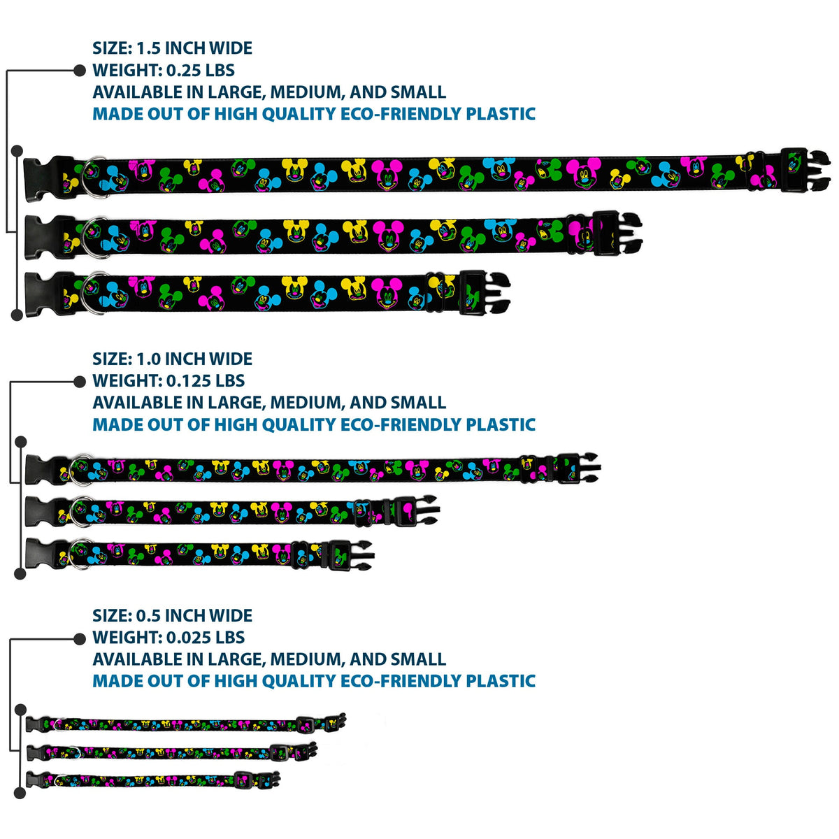 Plastic Clip Collar - Mickey Mouse Expressions Scattered Black/Multi Neon