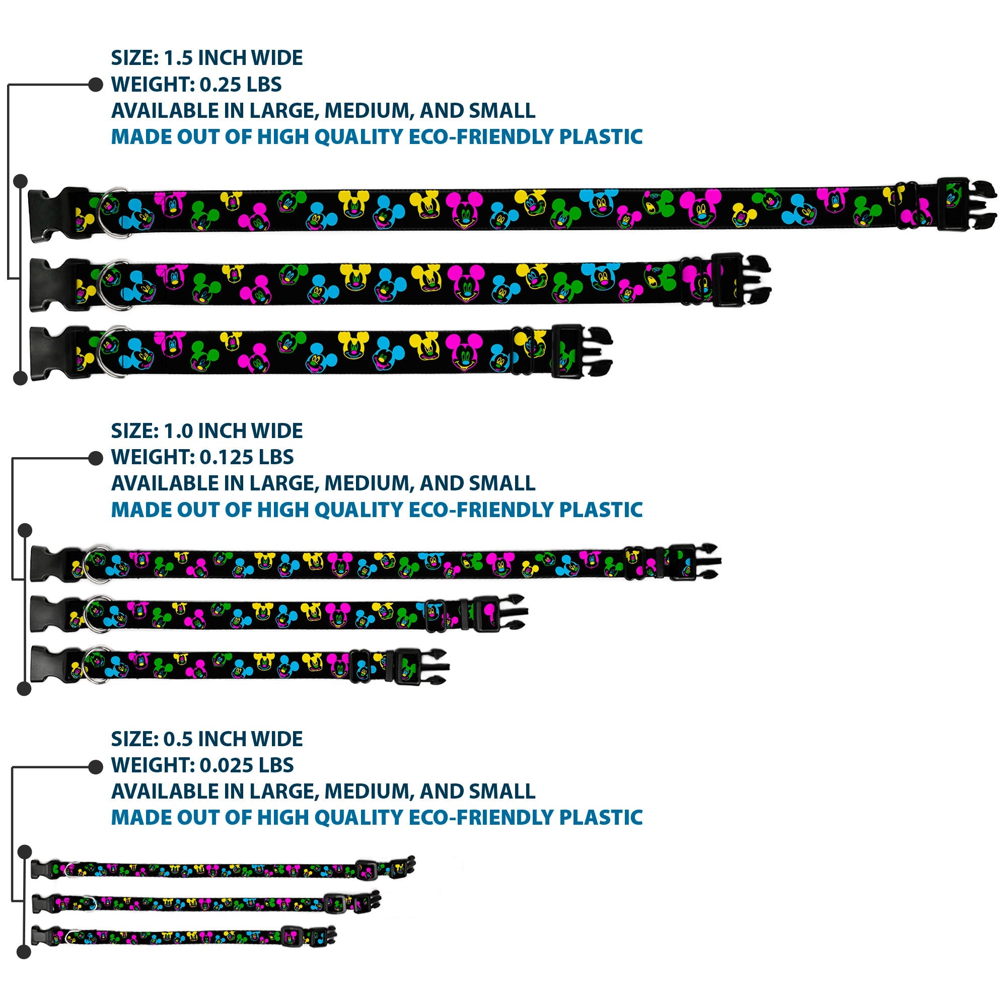 Plastic Clip Collar - Mickey Mouse Expressions Scattered Black/Multi Neon
