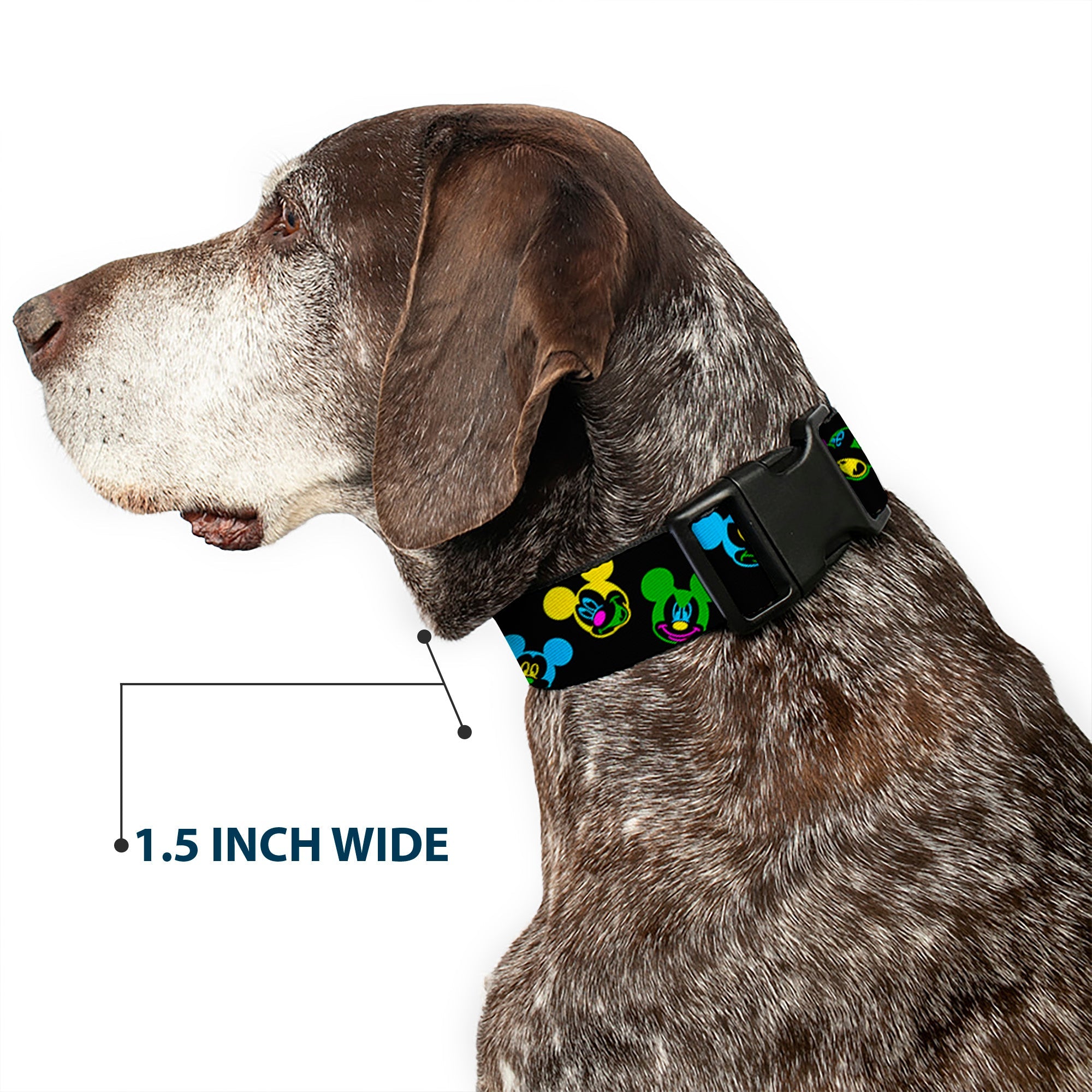 Plastic Clip Collar - Mickey Mouse Expressions Scattered Black/Multi Neon