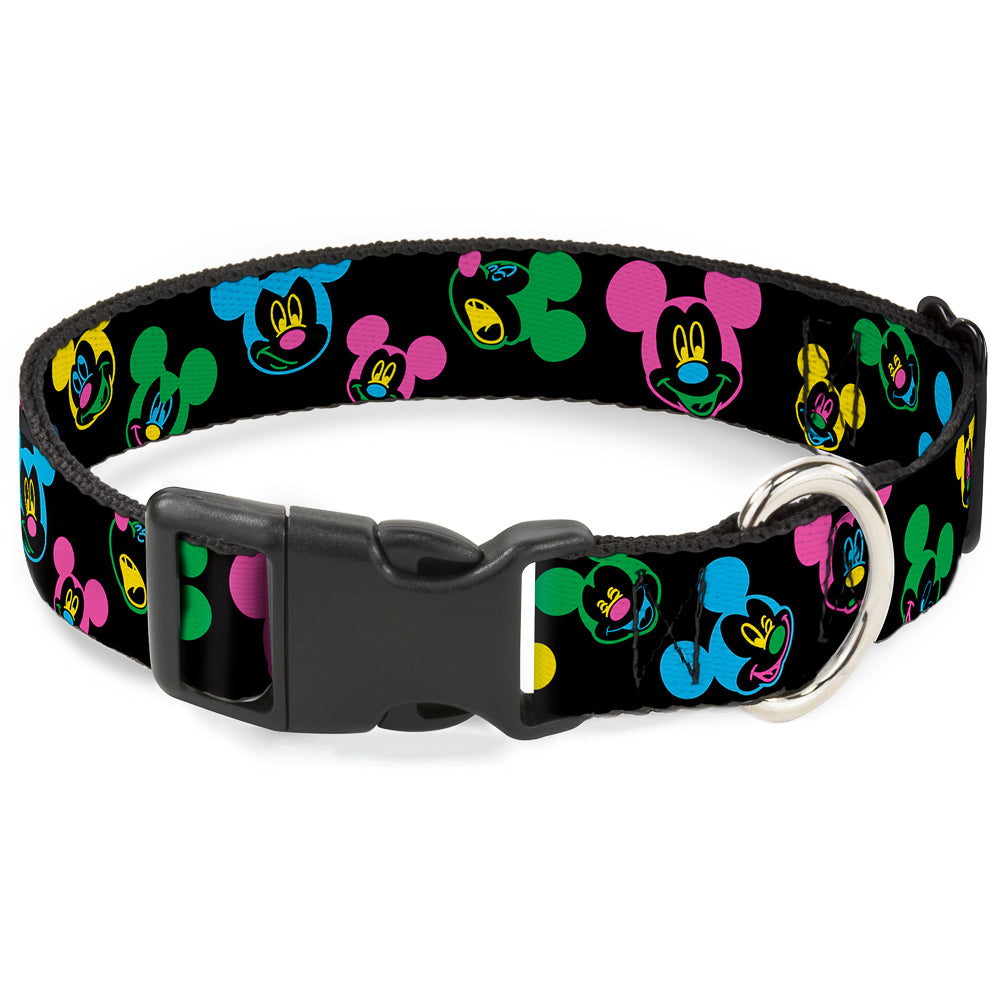 Plastic Clip Collar - Mickey Mouse Expressions Scattered Black/Multi Neon