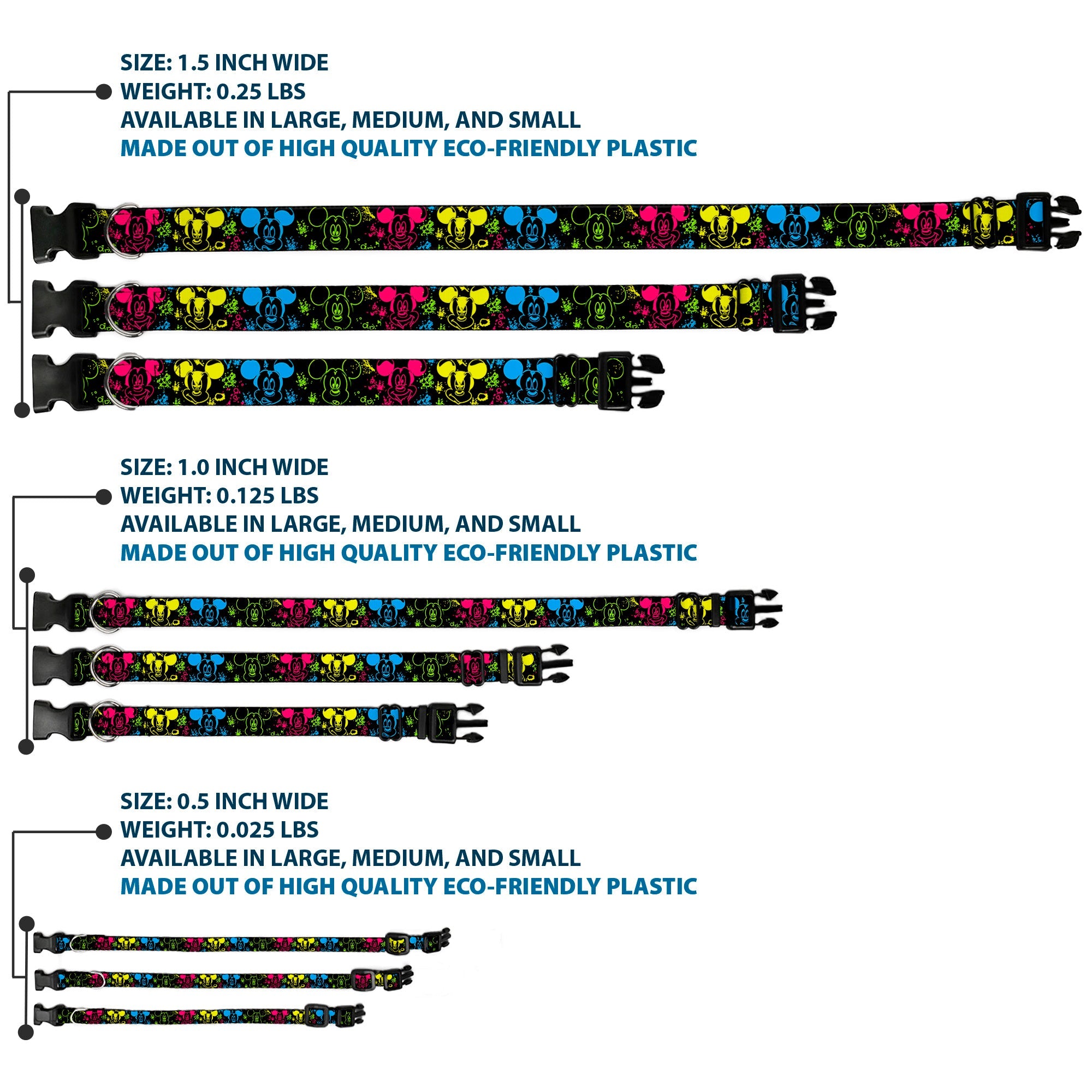 Plastic Clip Collar - Mickey Expressions/Paint Splatter Black/Multi Neon