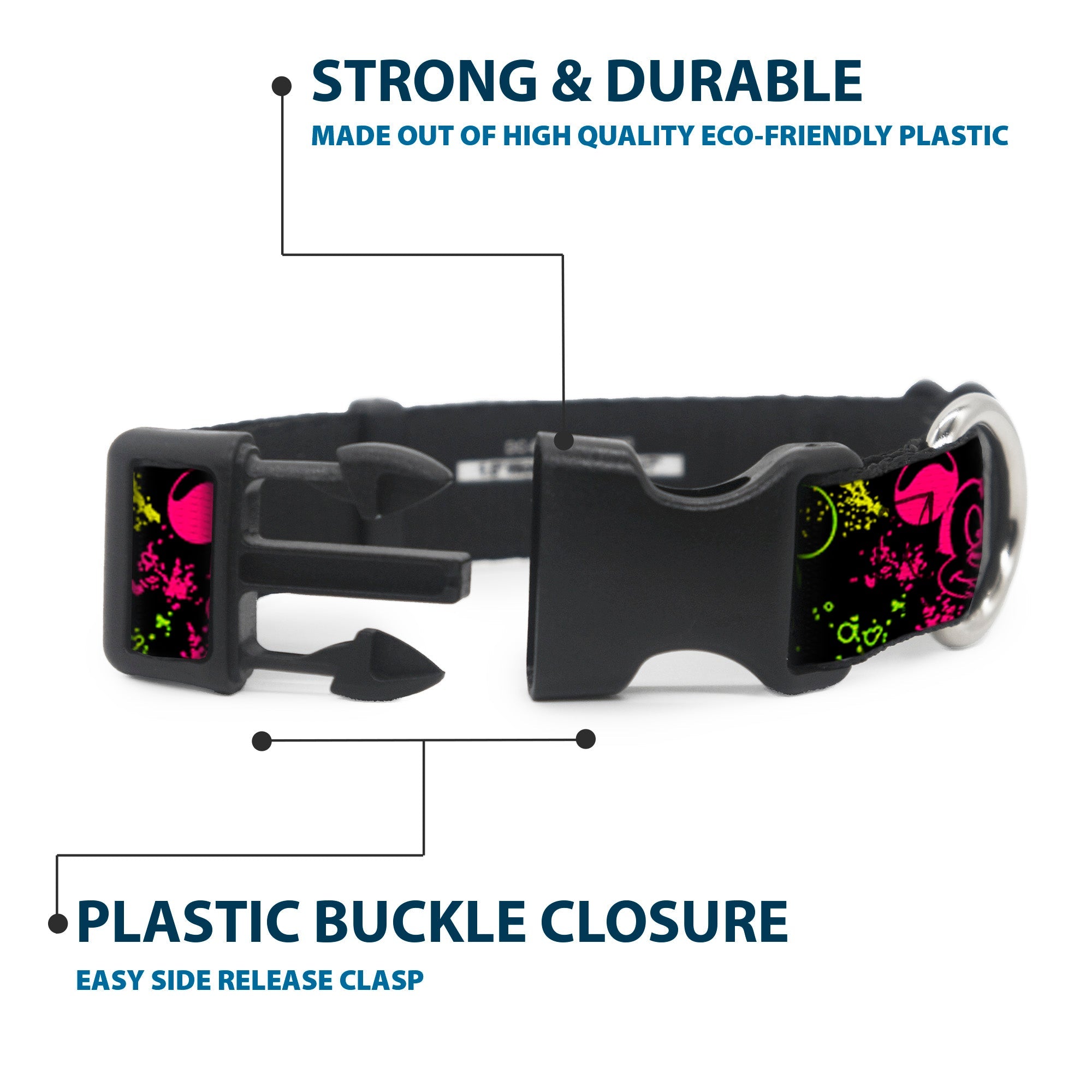 Plastic Clip Collar - Mickey Expressions/Paint Splatter Black/Multi Neon