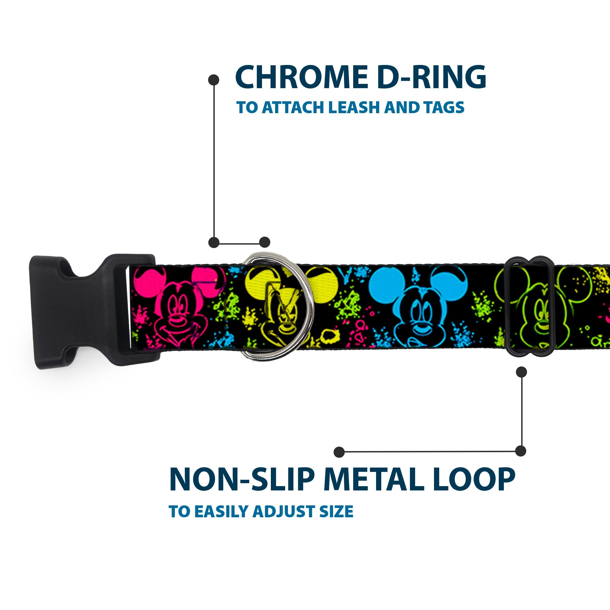 Plastic Clip Collar - Mickey Expressions/Paint Splatter Black/Multi Neon