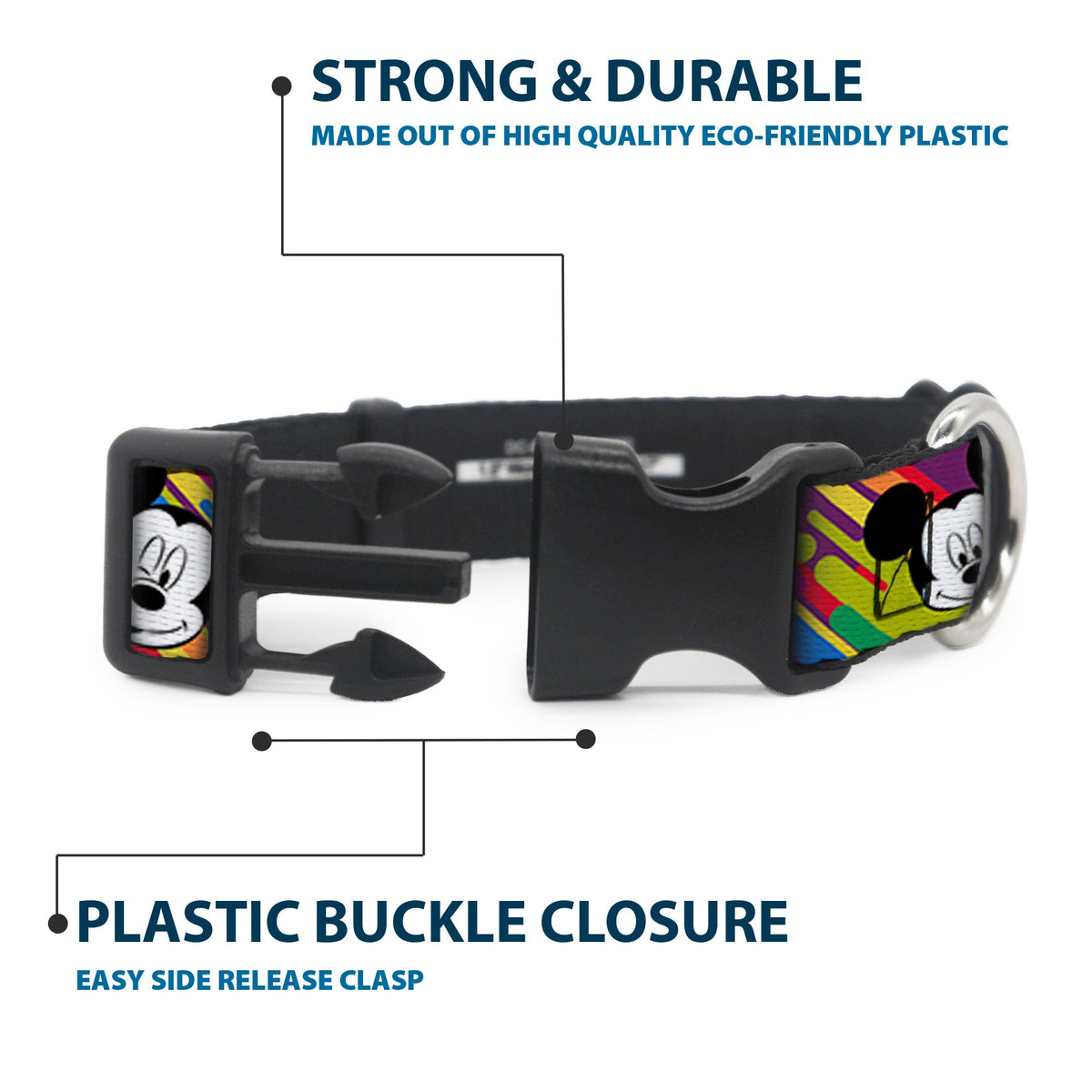 Plastic Clip Collar - Mickey Mouse Expressions Multi Color White/Black