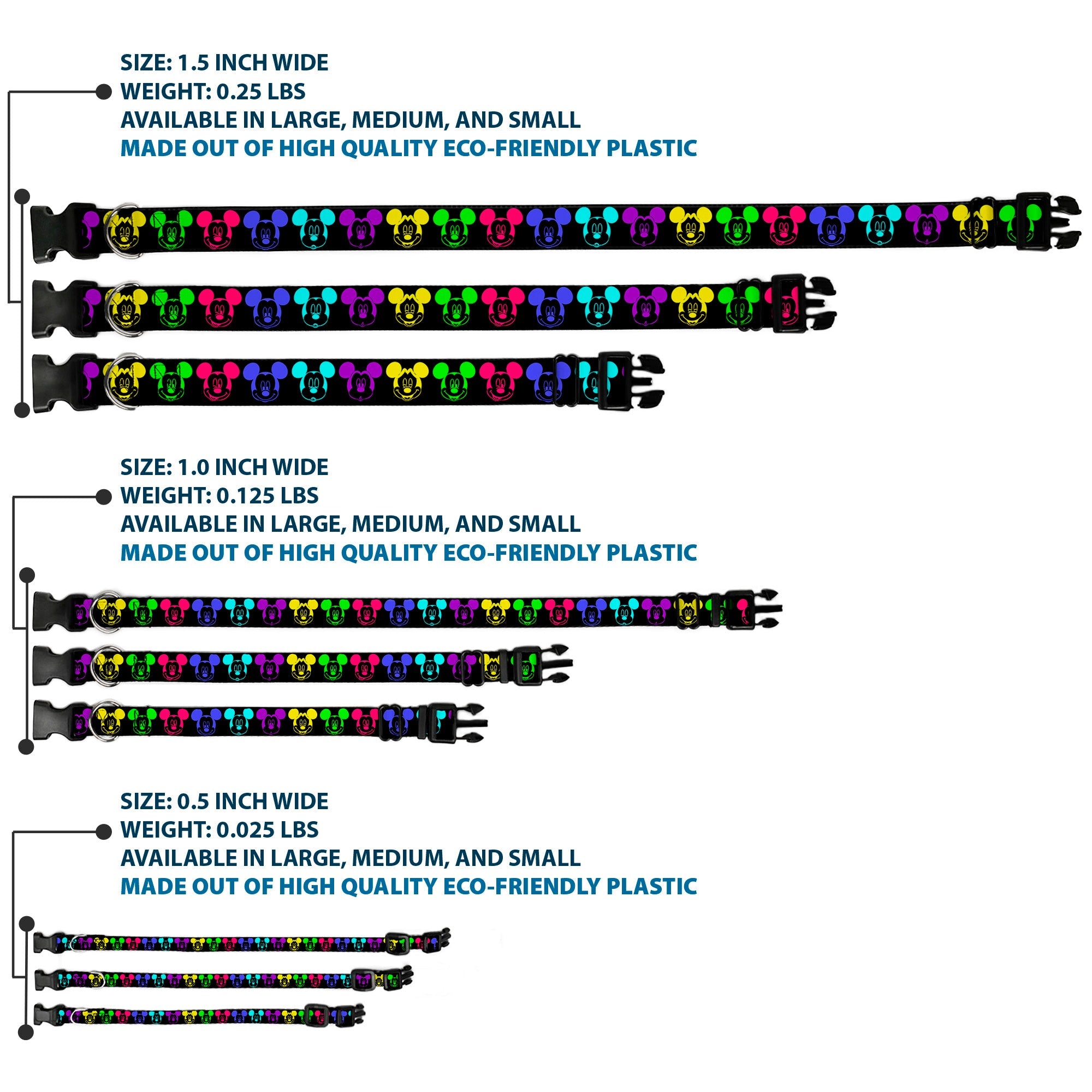Plastic Clip Collar - Mickey Expressions Black/Multi Neon