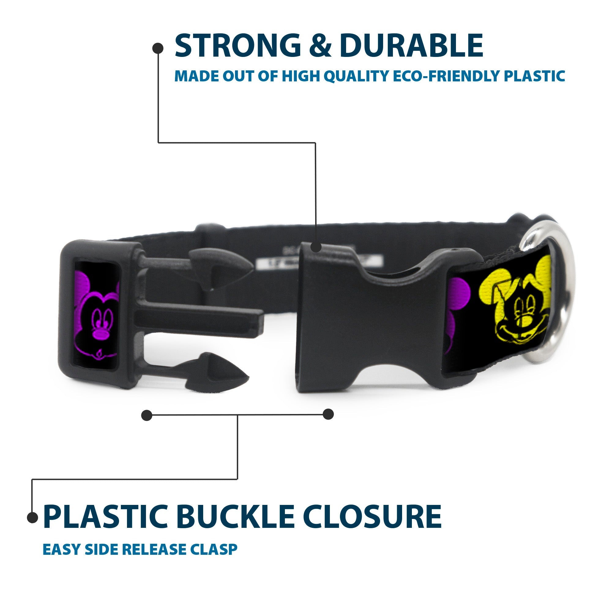 Plastic Clip Collar - Mickey Expressions Black/Multi Neon