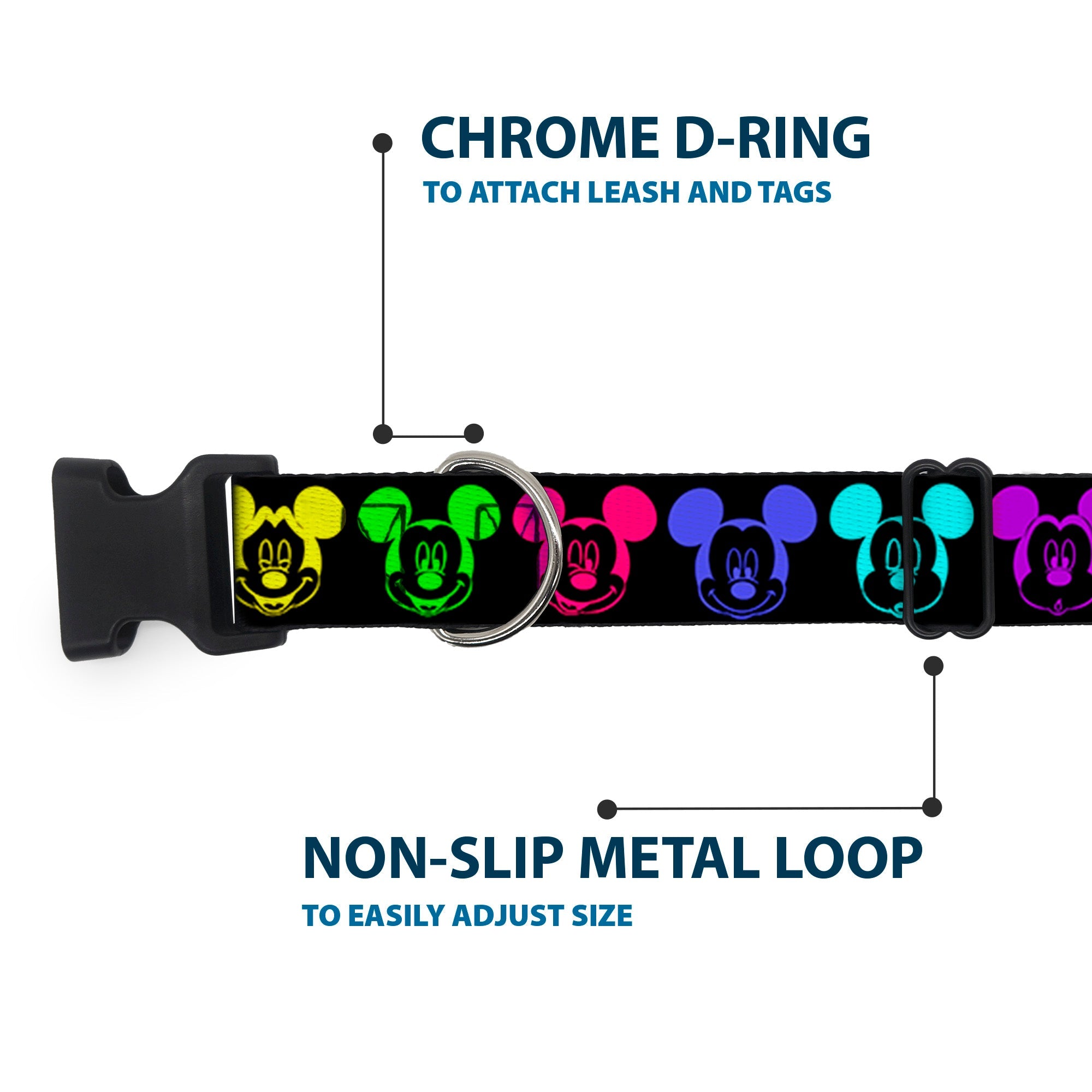 Plastic Clip Collar - Mickey Expressions Black/Multi Neon