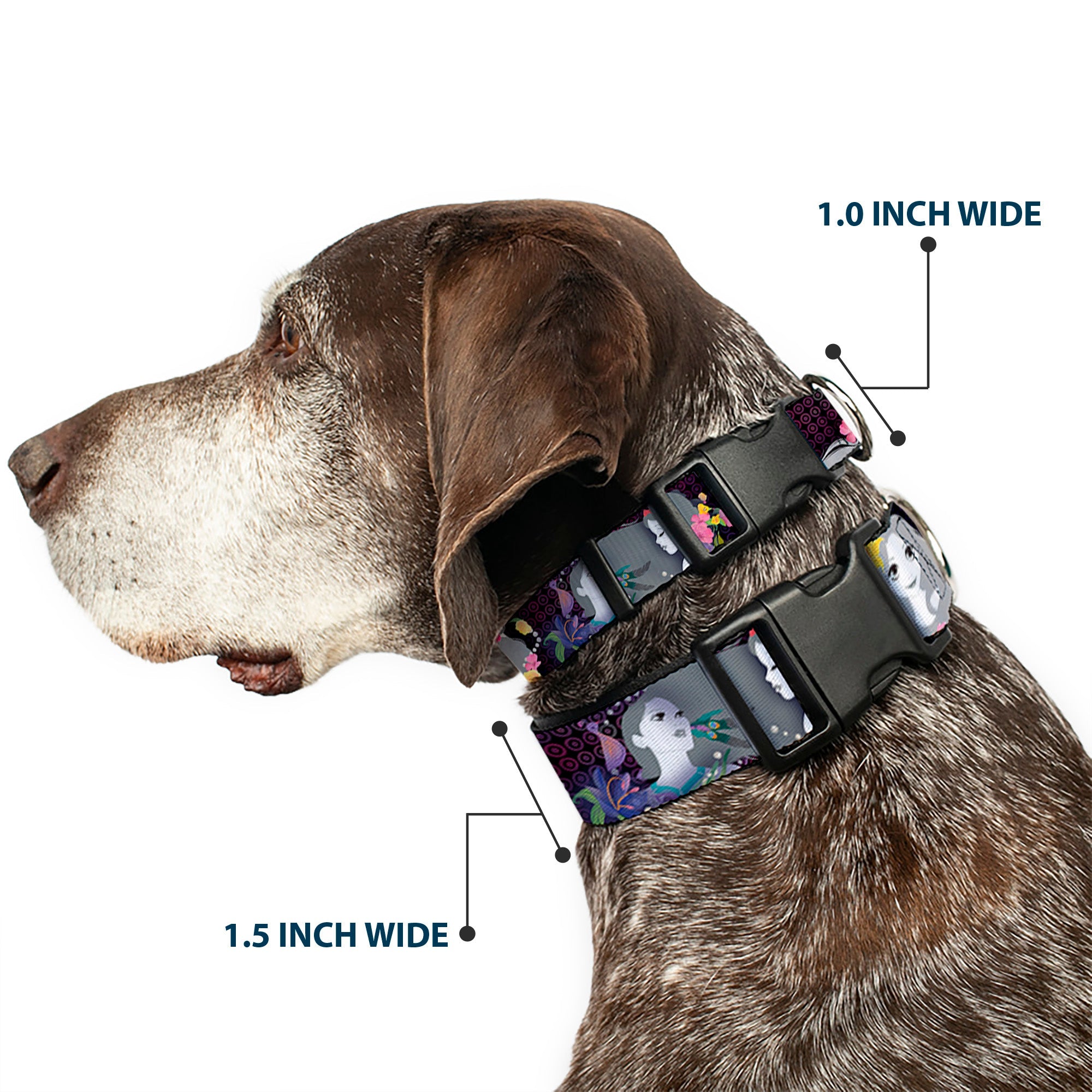 Plastic Clip Collar - Princess Silhouettes Dots Black/Purple/Gray/Multi Color