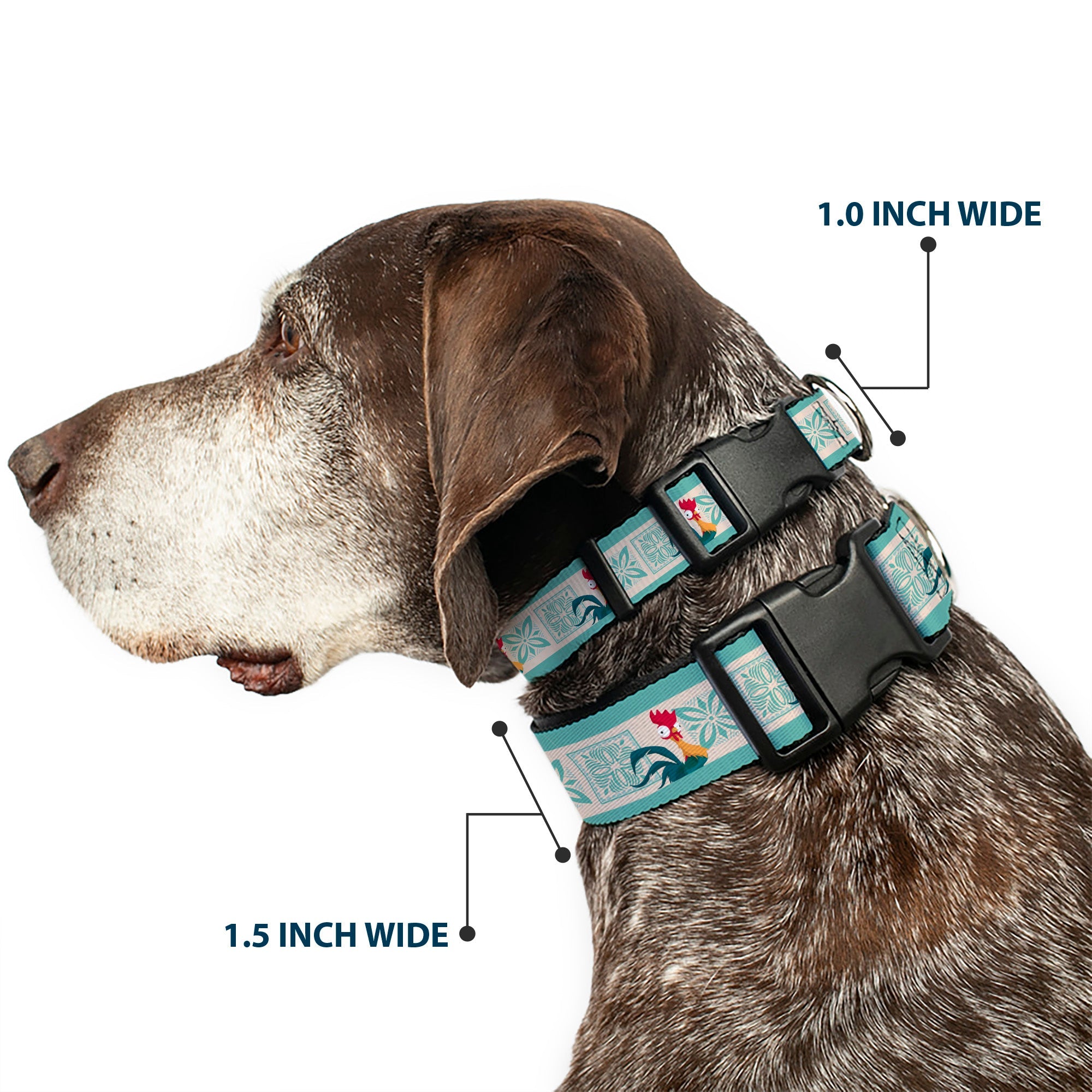 Plastic Clip Collar - Moana Hei Hei the Rooster Pose and Icon Blocks White/Light Green