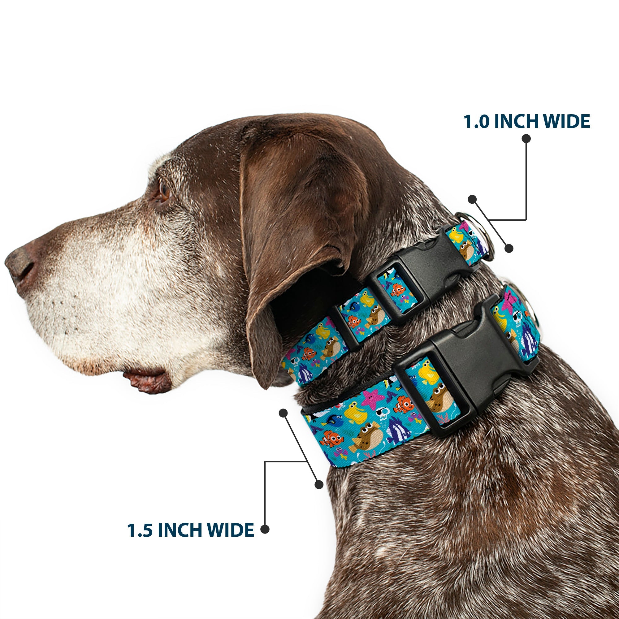 Plastic Clip Collar - Finding Nemo and Friends Underwater Character Collage Blue