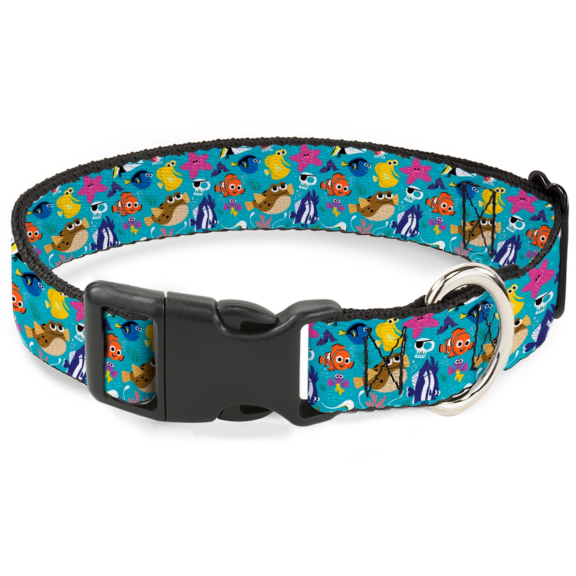 Plastic Clip Collar - Finding Nemo and Friends Underwater Character Collage Blue